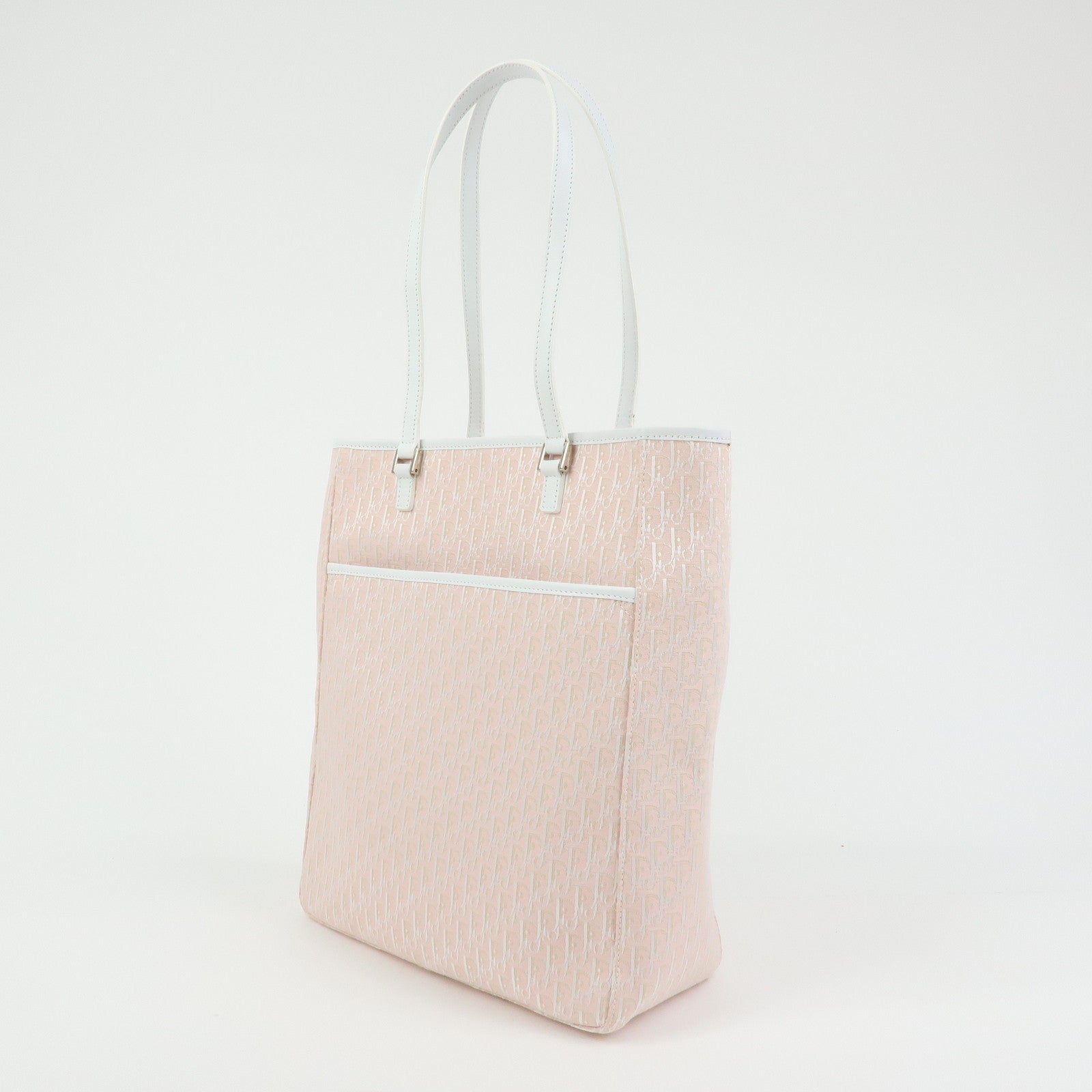 Christian Dior Trotter Jacquard Canvas Leather Tote Bag Pink White