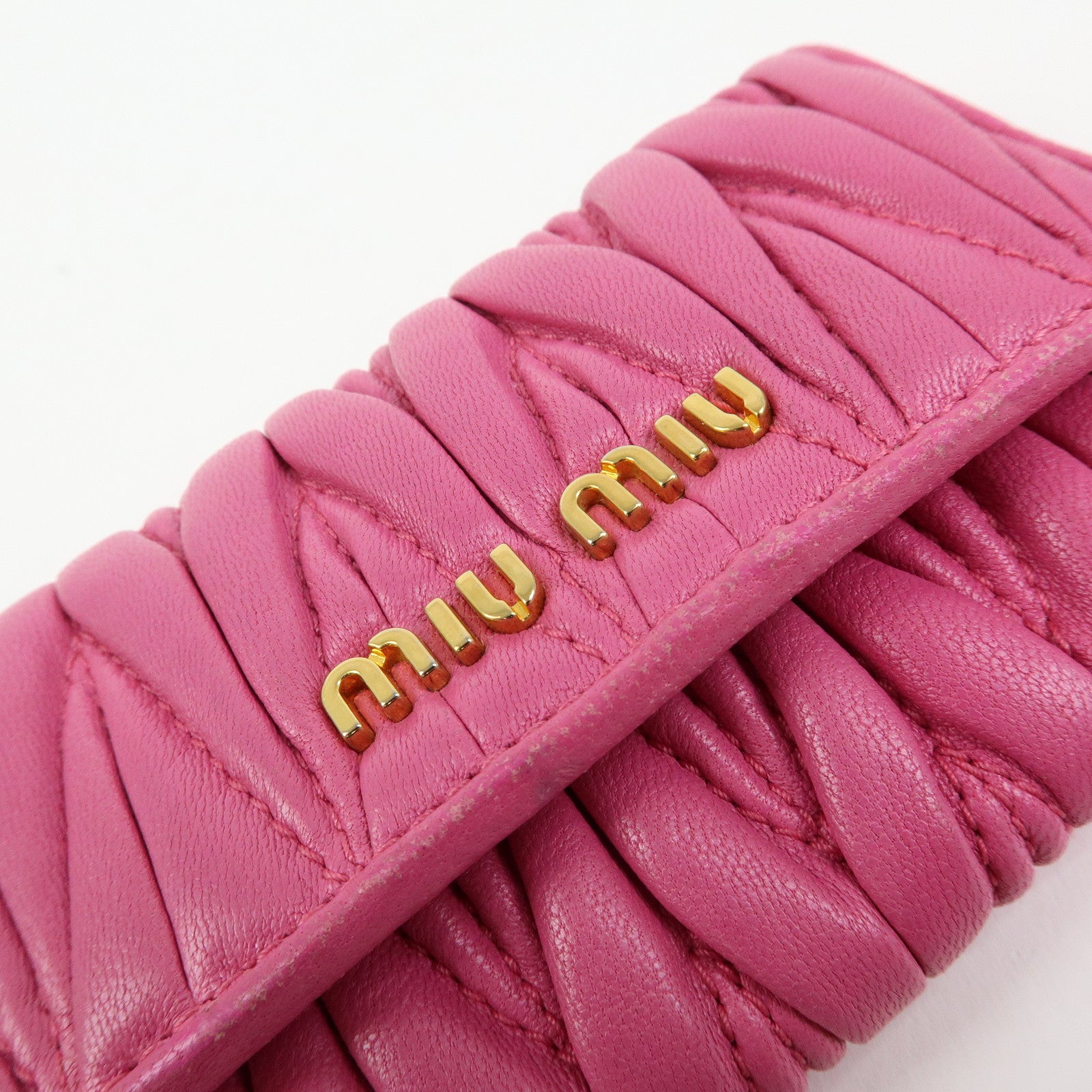 MIU MIU Matelasse Leather 6 Ring Key Case Key Holder Pink
