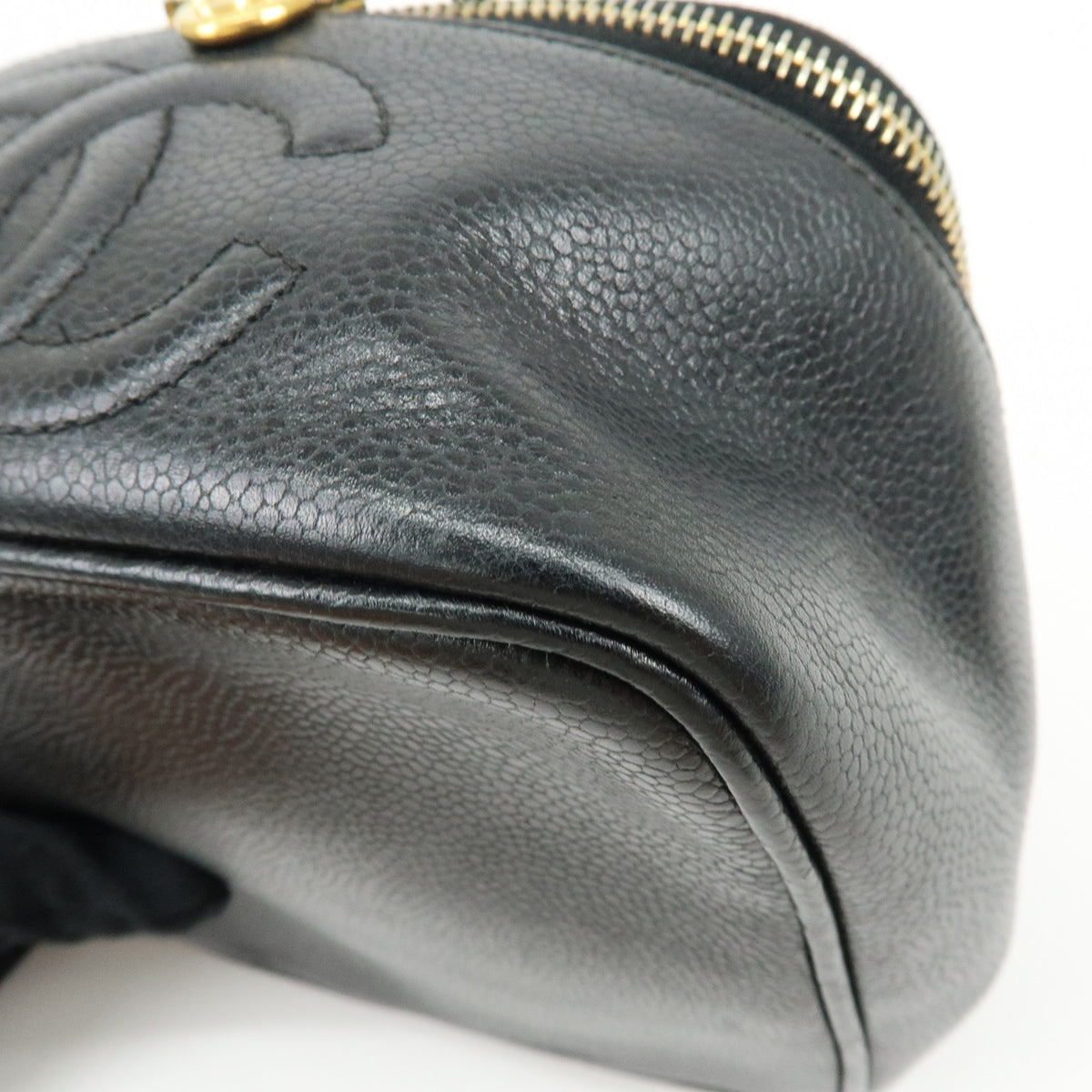 CHANEL COCO Mark Caviarskin Cosmetic Pouch Makeup Case Black