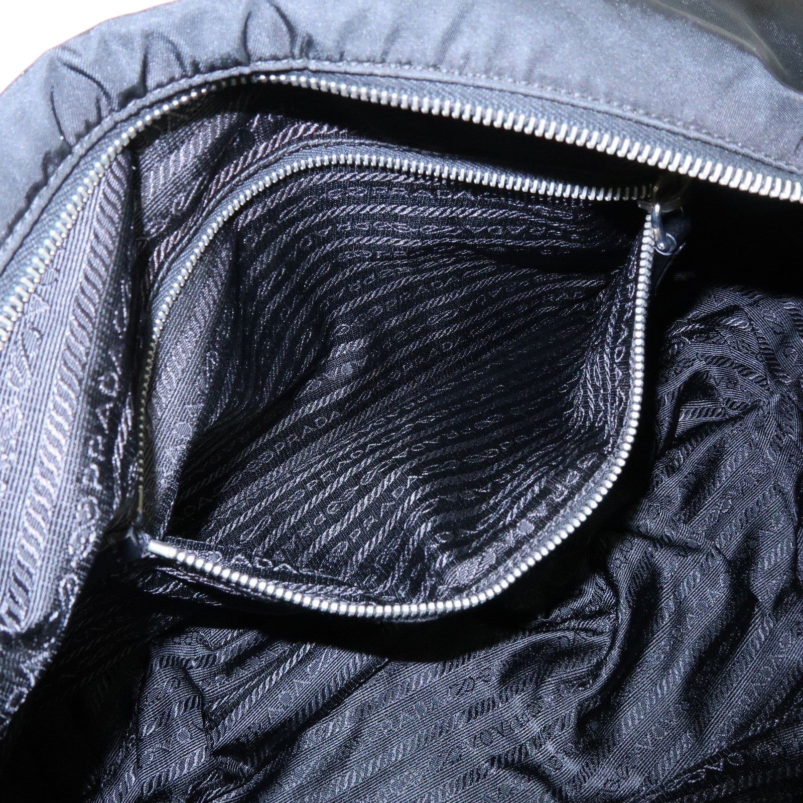PRADA Triangle Logo Nylon Saffiano Leather Shoulder Bag Black BR3291