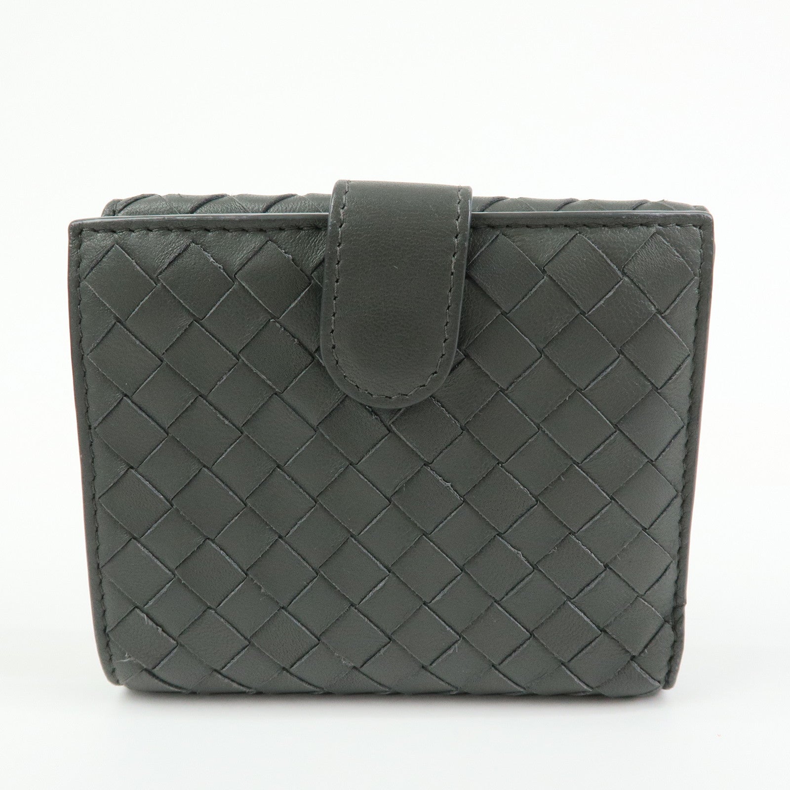 BOTTEGA VENETA Intrecciato Leather Compact Wallet Grey