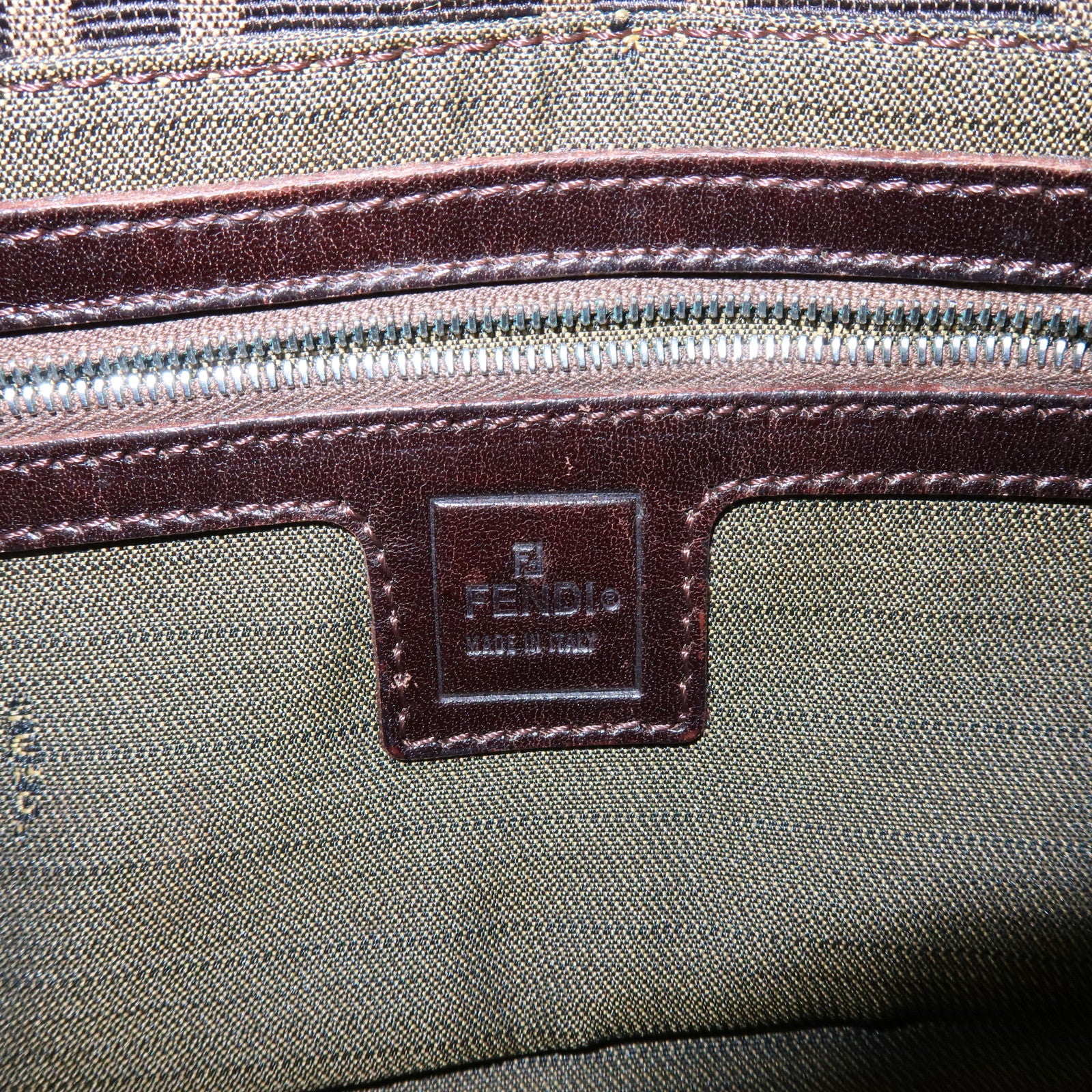 FENDI Mamma Baguette Jacquard Canvas Leather Shoulder Bag Brown 26424