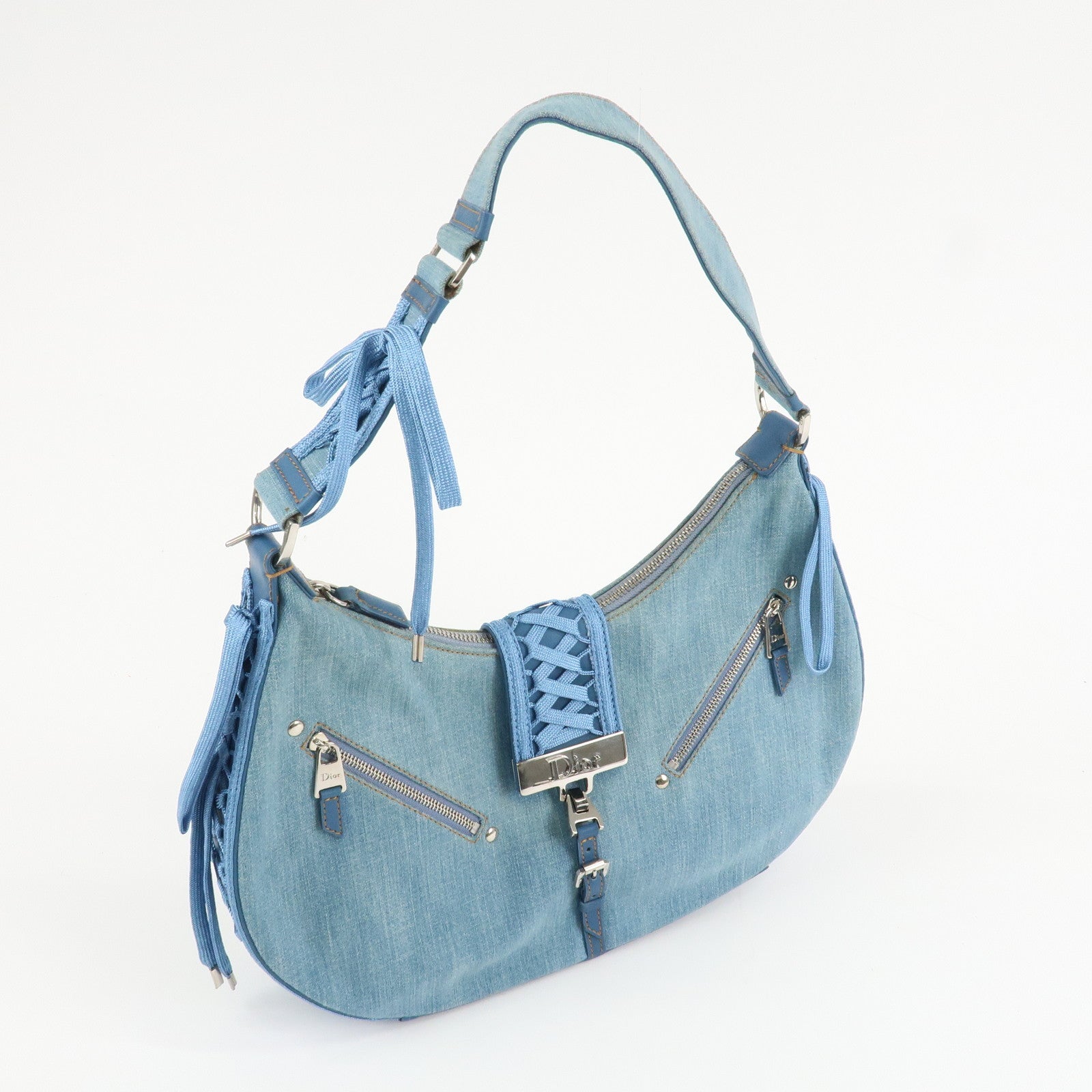 Christian Dior Admit It Denim Leather Shoulder Bag Light Blue Used