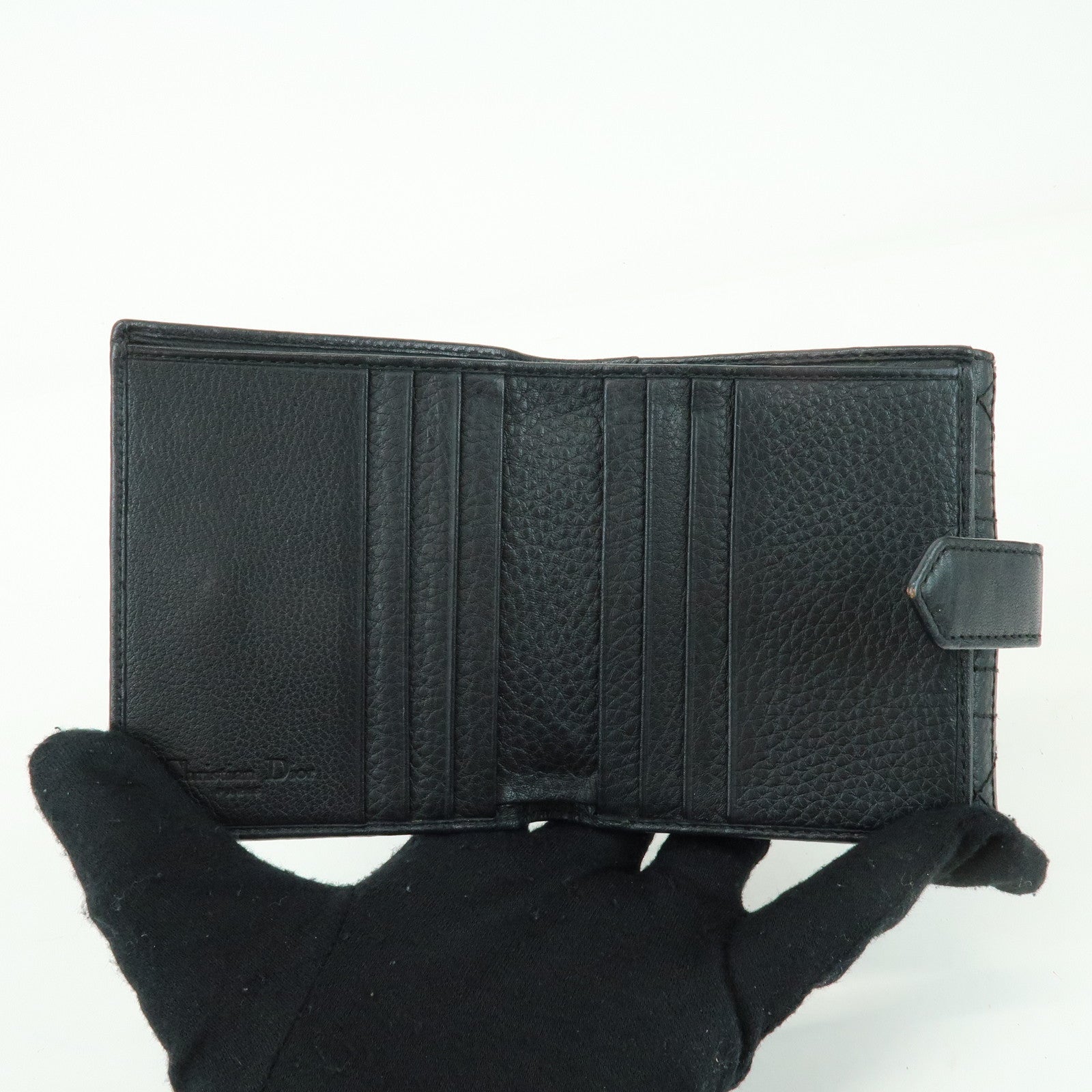 Christian Dior Cannage D Logo Leather Bi-fold Compact Wallet Black