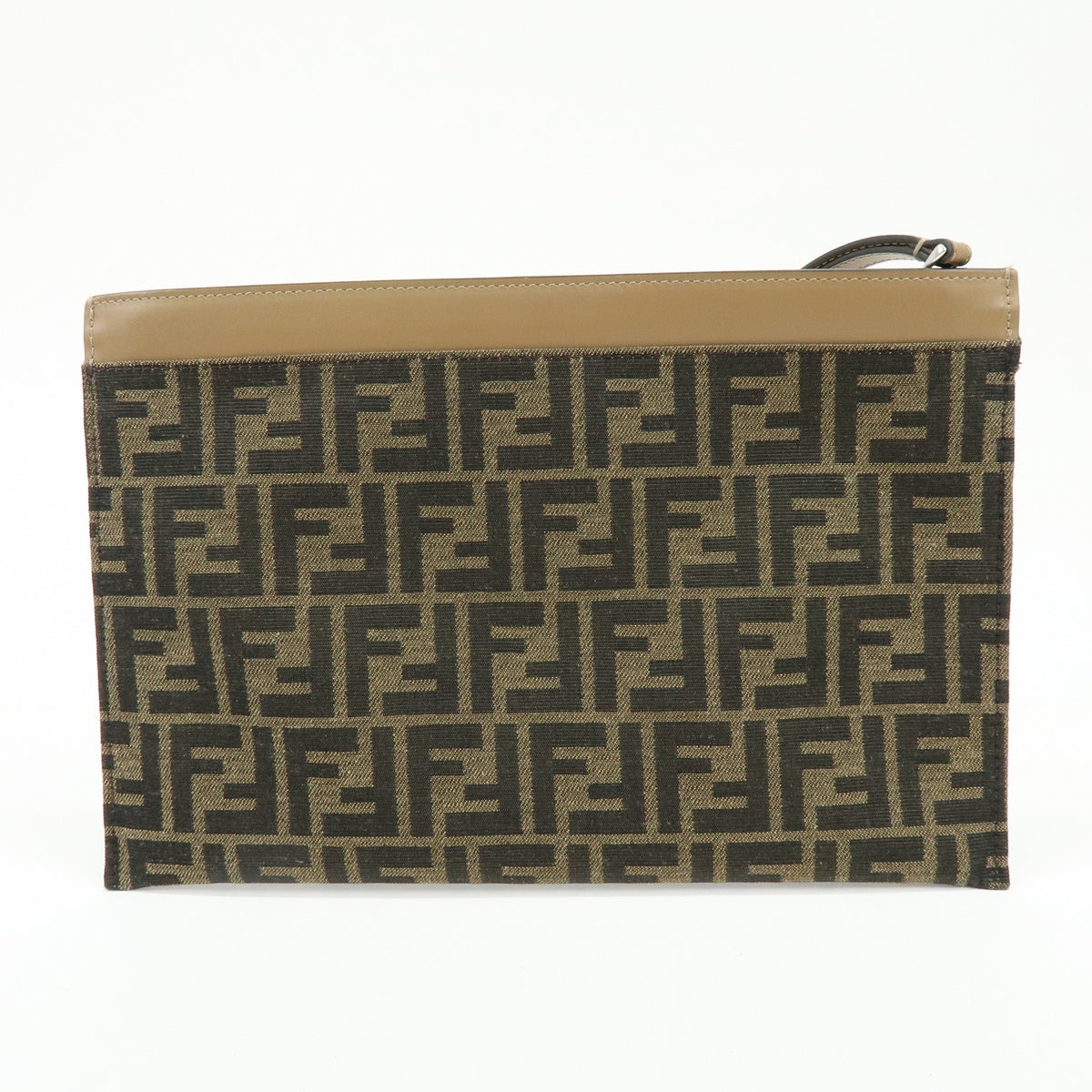 FENDI Zucca Flat Slim Canvas Leather Clutch Bag Pouch Brown 7N0134