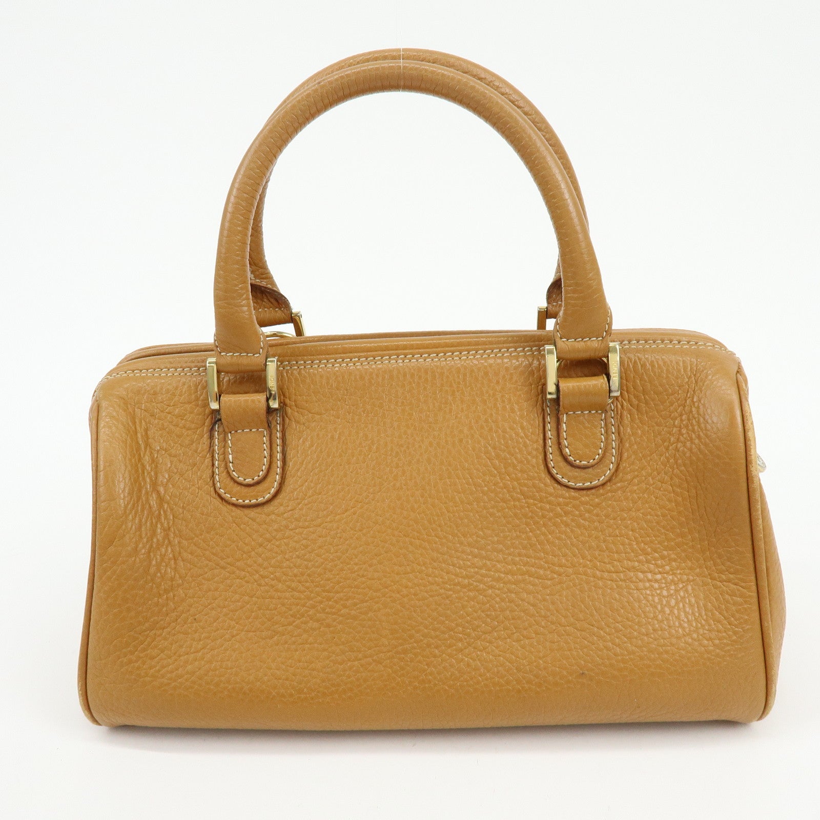 FENDI FF Logo Leather 2Way Bag Hand Bag Boston Bag Camel