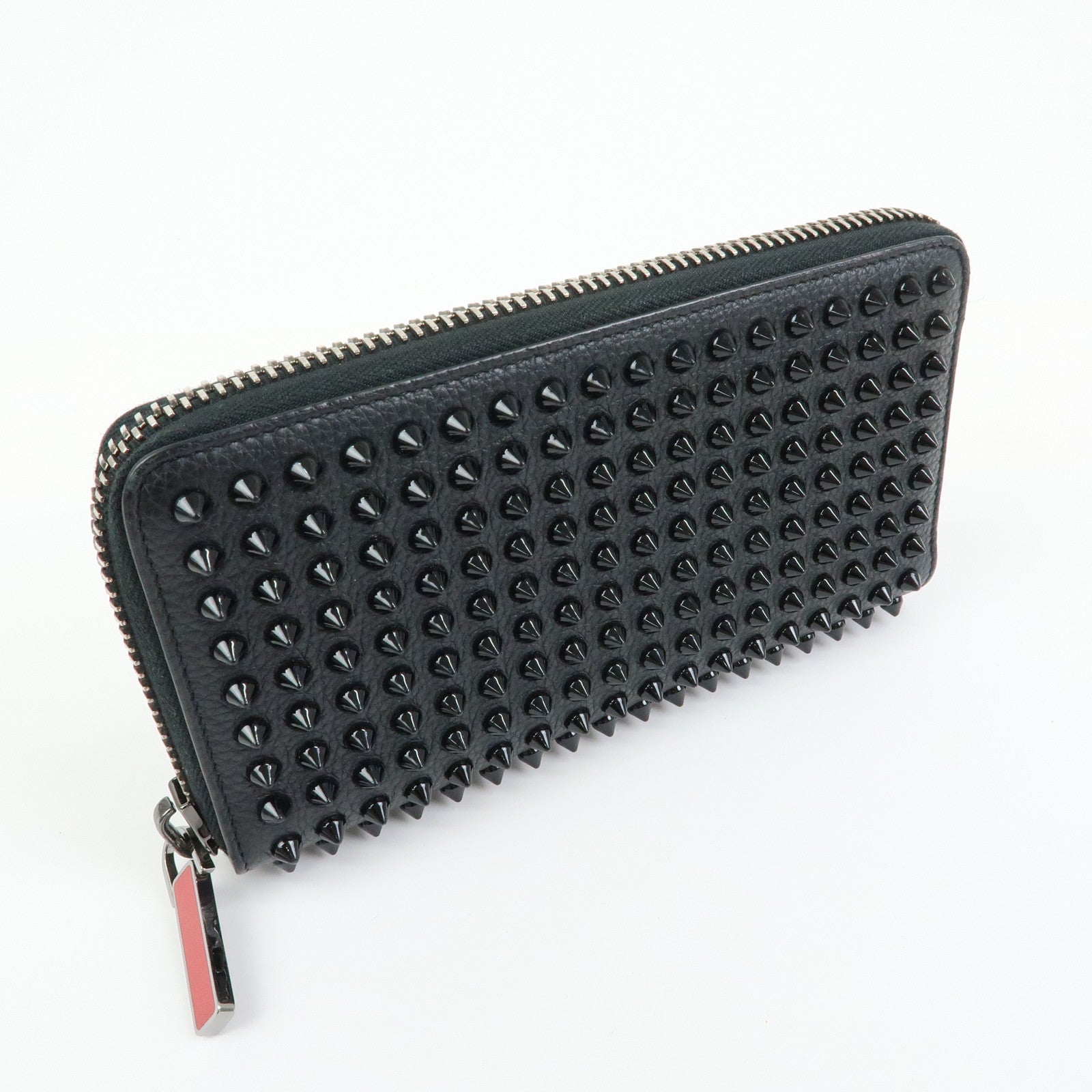 Christian Louboutin Studs Leather Round Zippy Long Wallet Black