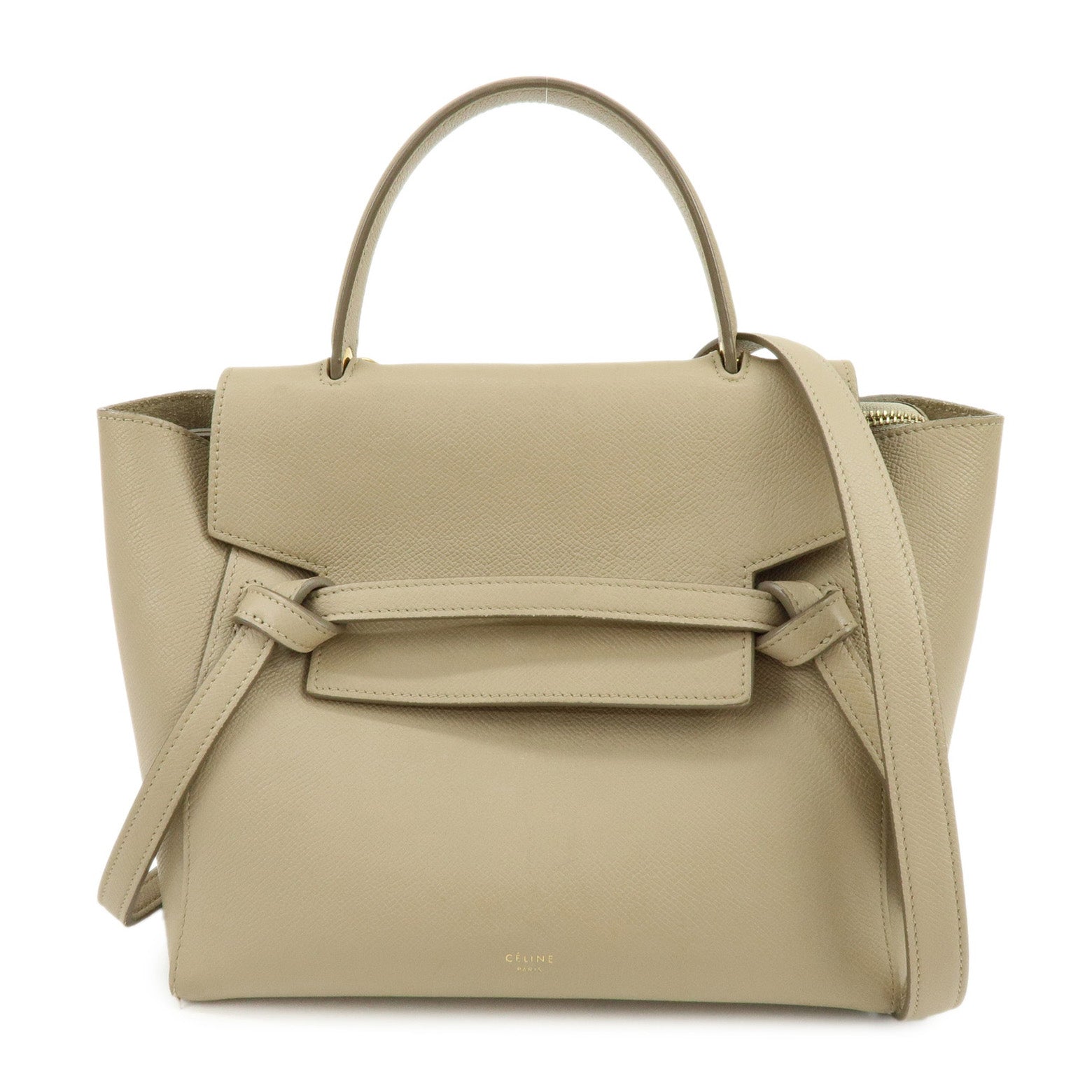 CELINE Belt Bag Leather 2WAY Bag Hand Bag Shoulder Bag Greige