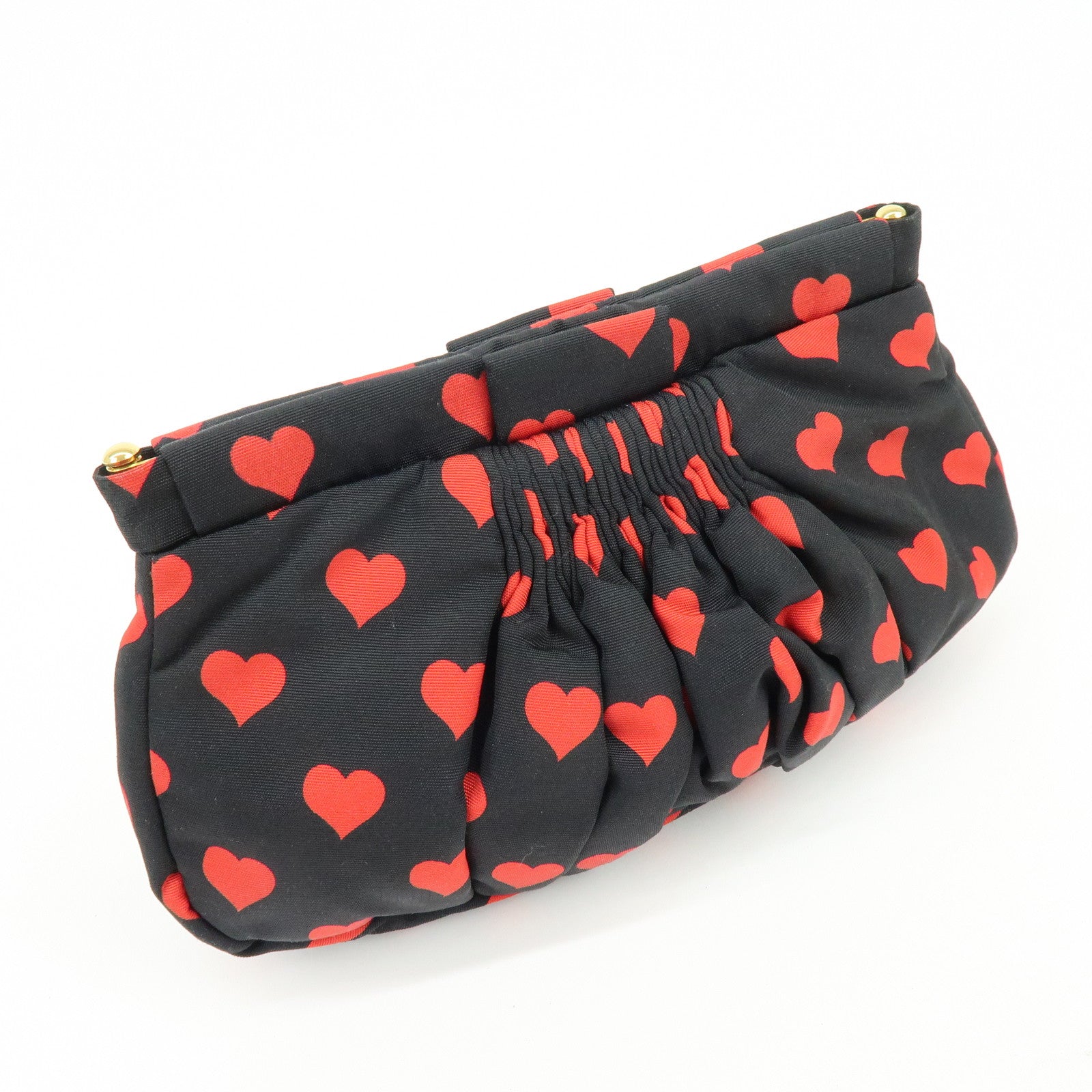 MIU MIU Nylon Heart Clutch Bag Pouch Black Red 5ND012