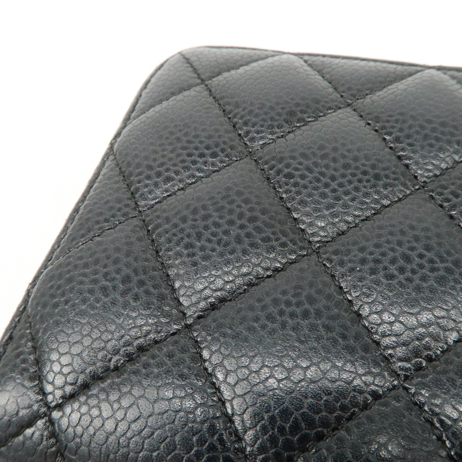 CHANEL COCO Mark Matelasse Caviarskin Zip Around Long Wallet A50097 Used