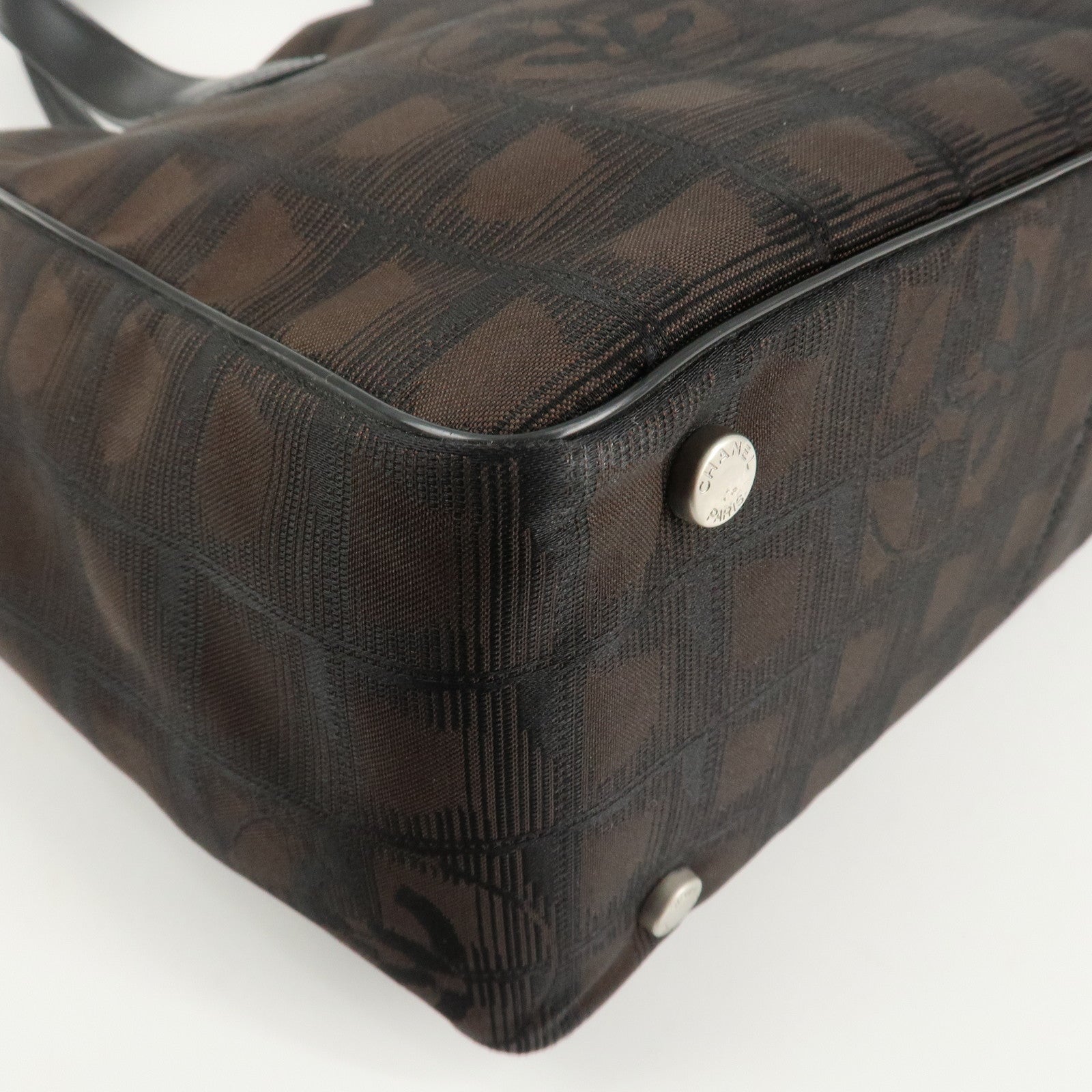 CHANEL New Travel Line Nylon Jacquard Leather Tote PM Dark Brown A20457 Used