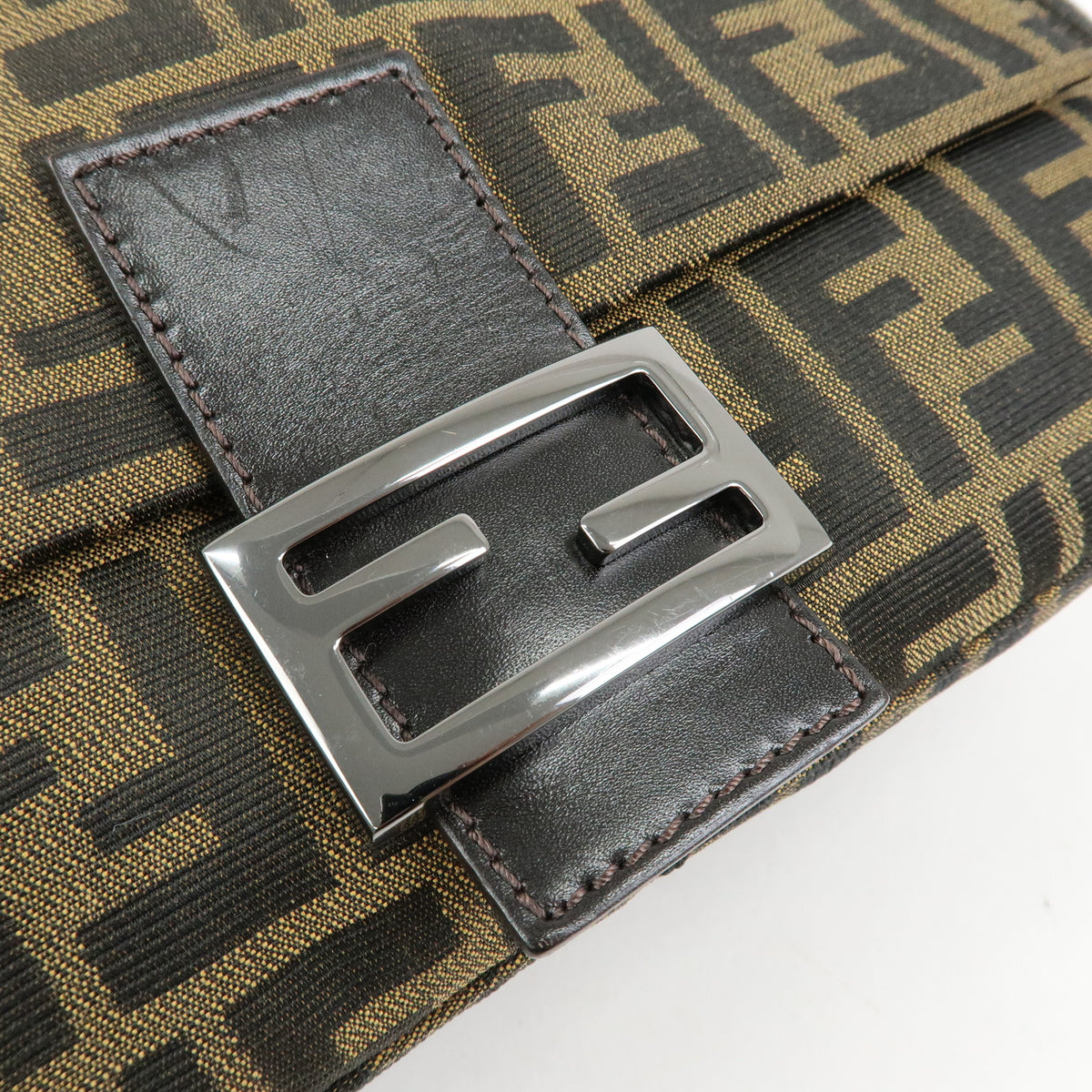 FENDI Mamma Baguette Zucca Canvas Leather Shoulder Bag Brown 8BR001