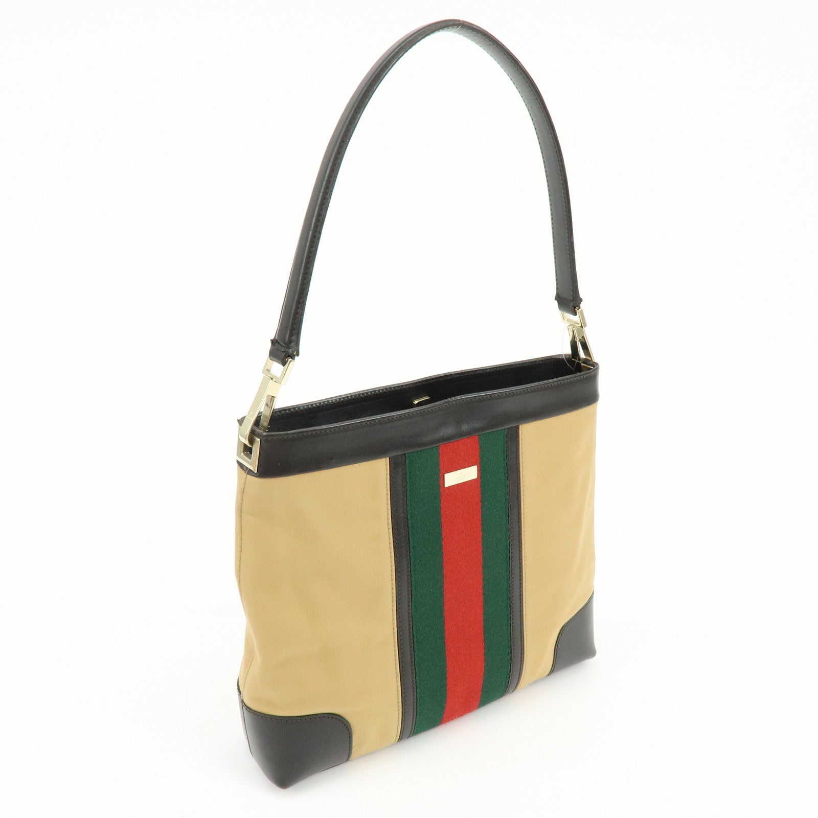 GUCCI Sherry Canvas Leather Shoulder Bag Beige Brown 001・4231