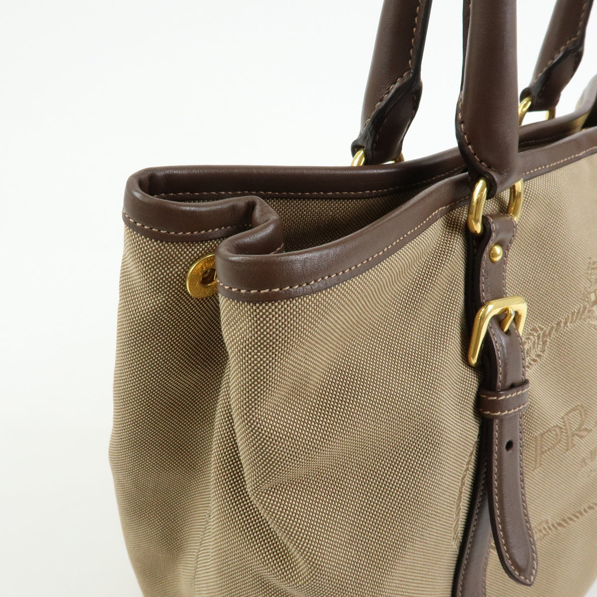 PRADA Triangle Logo Jacquard Canvas Leather 2Way Bag Hand Bag BN2832