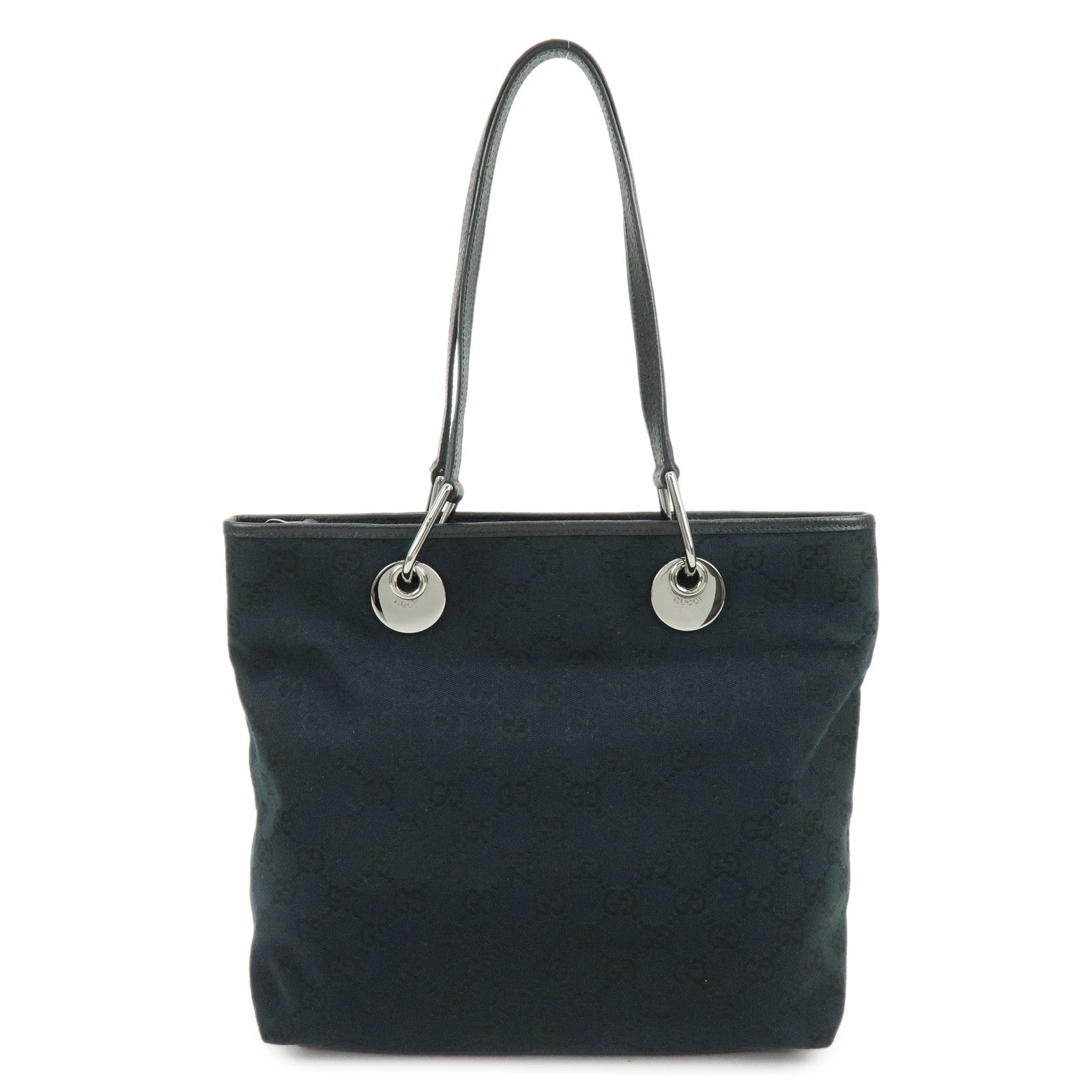 GUCCI GG Canvas Leather Tote Bag Shoulder Bag Black 139552