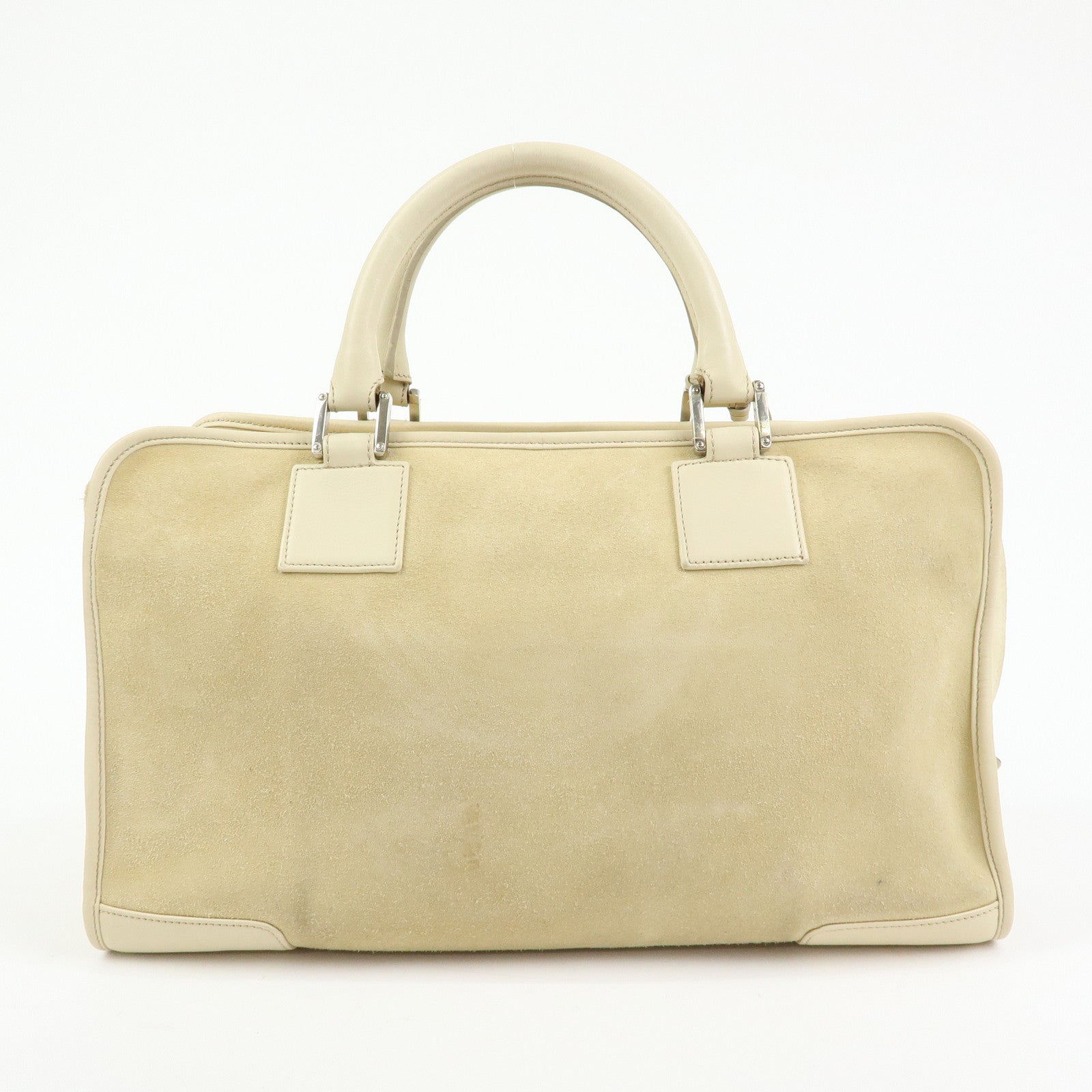 LOEWE Amazona 36 Suede Leather Boston Bag Hand Bag Beige Ivory