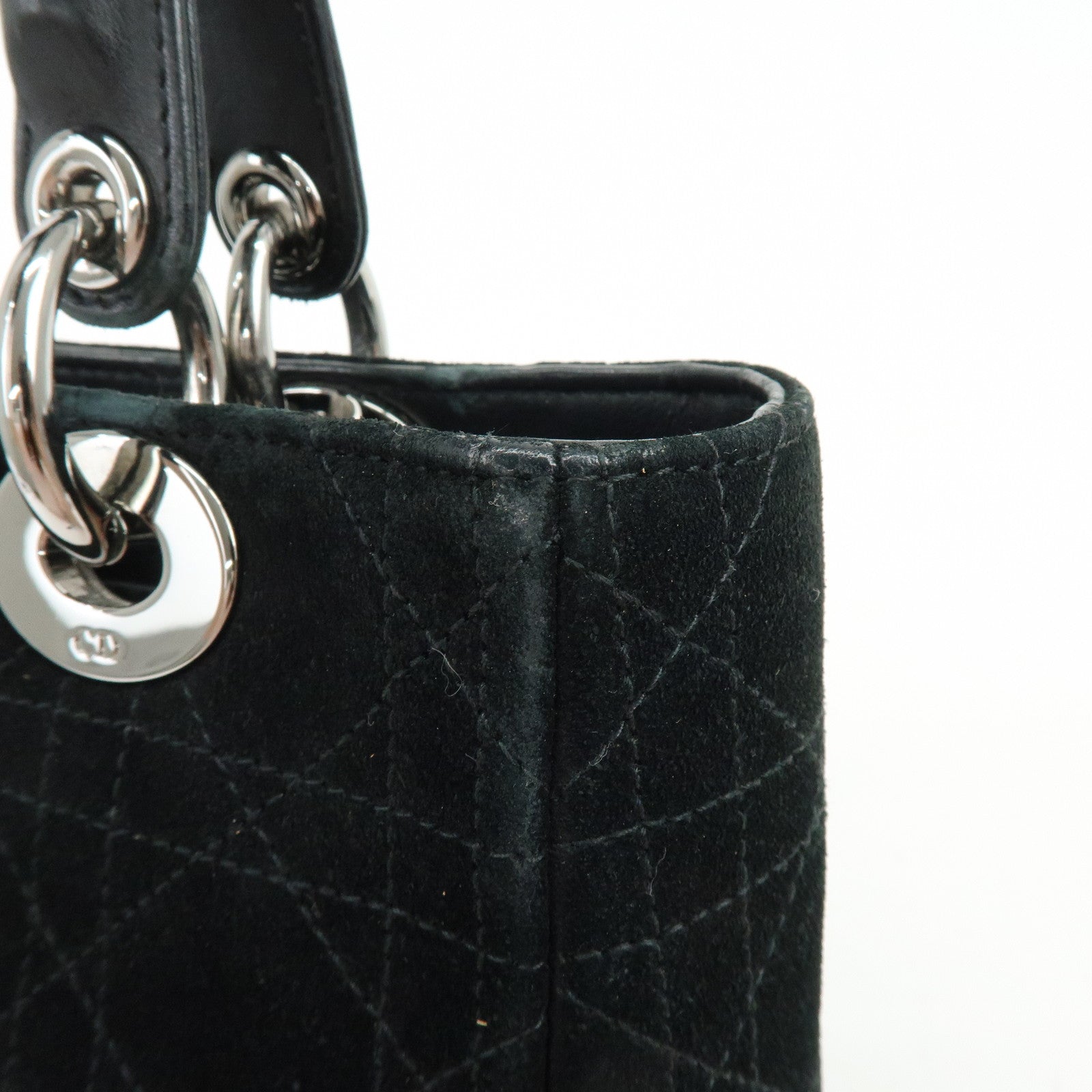 Christian Dior Cannage Lady Dior Suede Leather Hand Bag Black