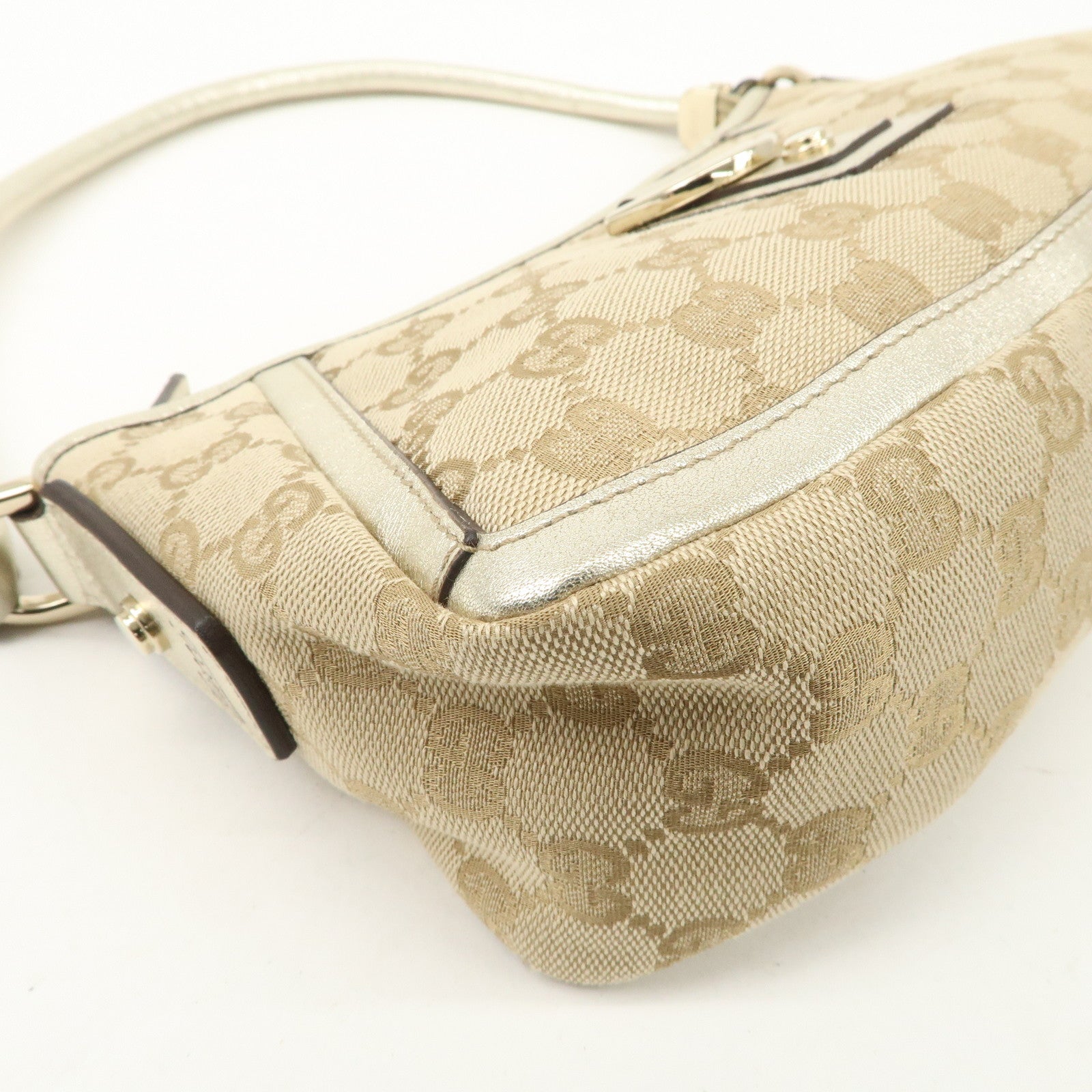 GUCCI Abbey GG Canvas Leather Shoulder Bag Beige Ivory 130939 Used