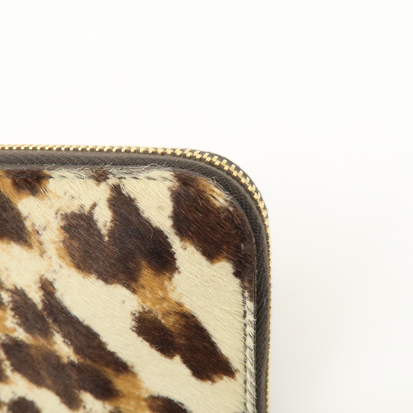 PRADA Leather Unborn Calf Round Zippy Wallet Leopard 1M0506 Used