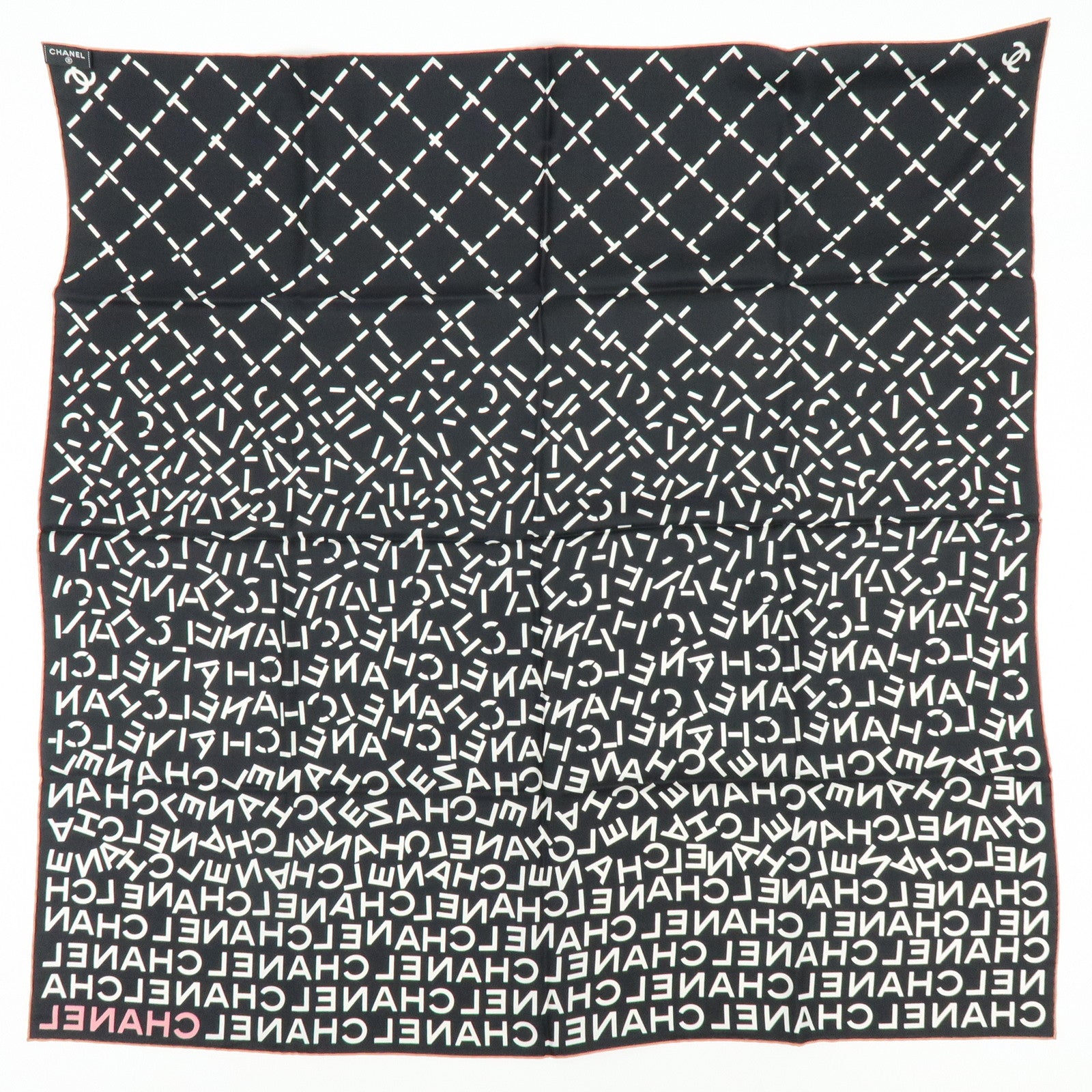 CHANEL COCO Mark Silk 100% Scarf CHANEL Lettering Gradation Black Pink