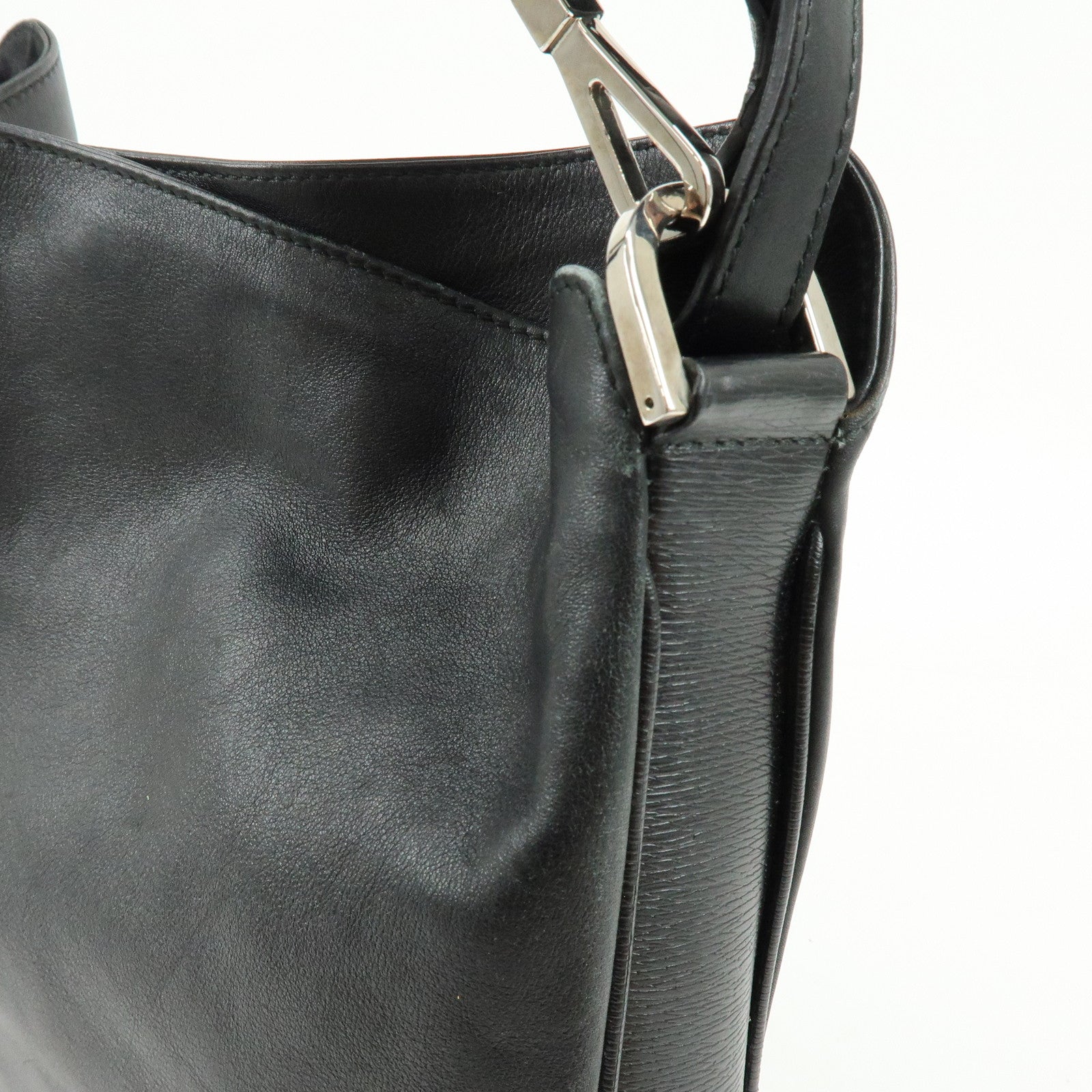 GUCCI Bamboo Leather 2Way Bag Shoulder Bag Hand Bag Black 002058