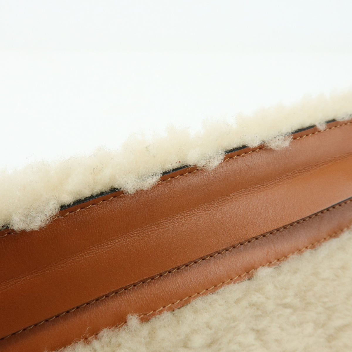 LOEWE Anagram Shearling Leather Clutch Bag Pouch Beige Brown