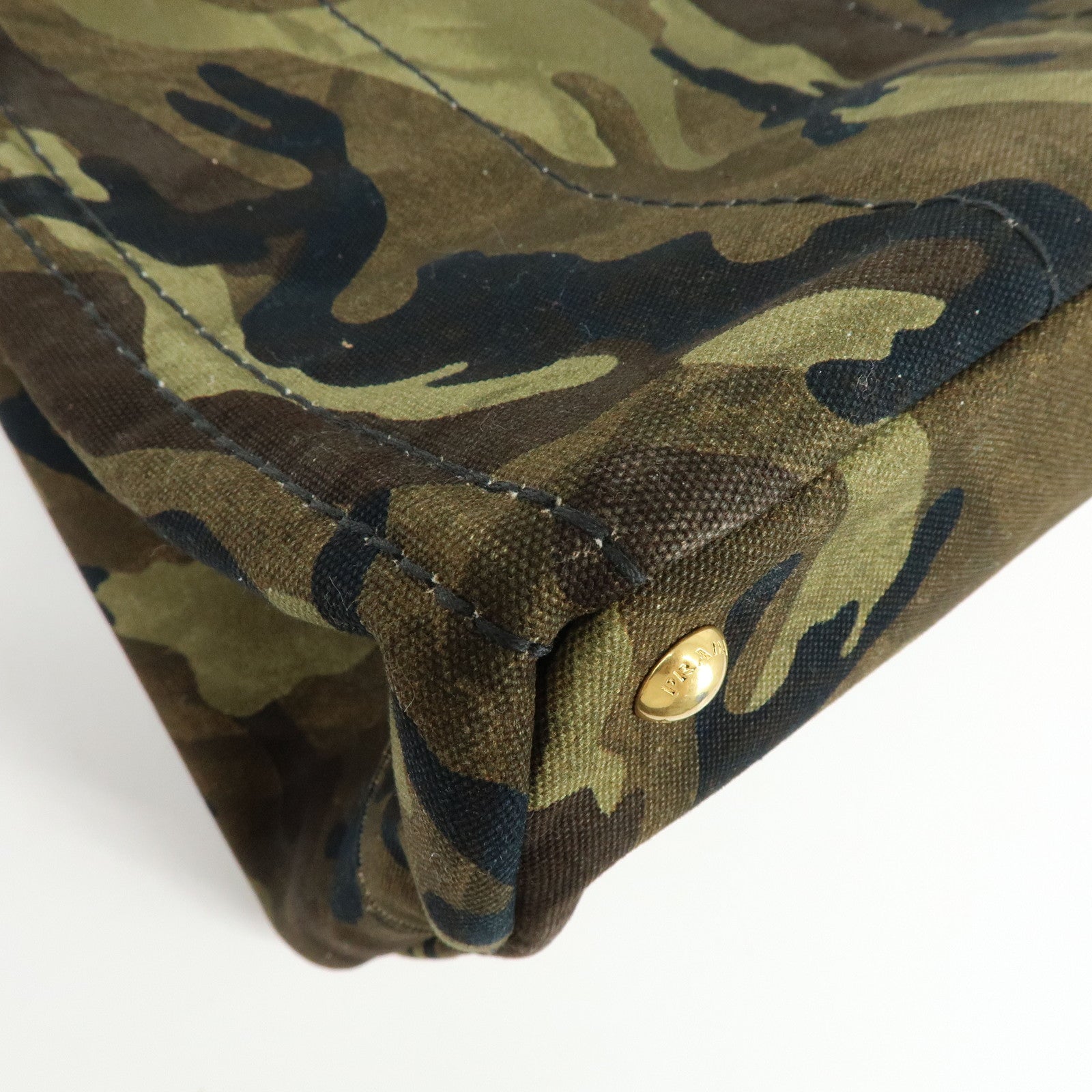 PRADA Canapa Triangle Logo Canvas Tote Bag Camouflage Khaki BN2020