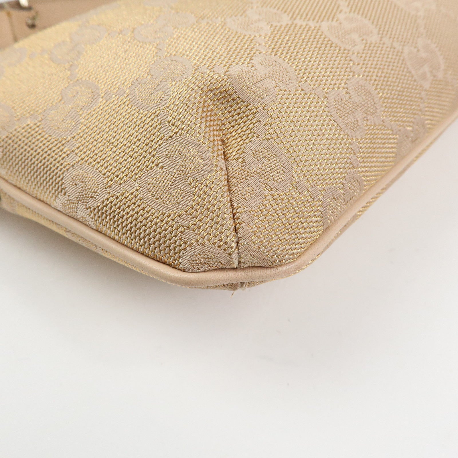 GUCCI GG Canvas Leather Hand Bag Pouch Beige Pink 190393