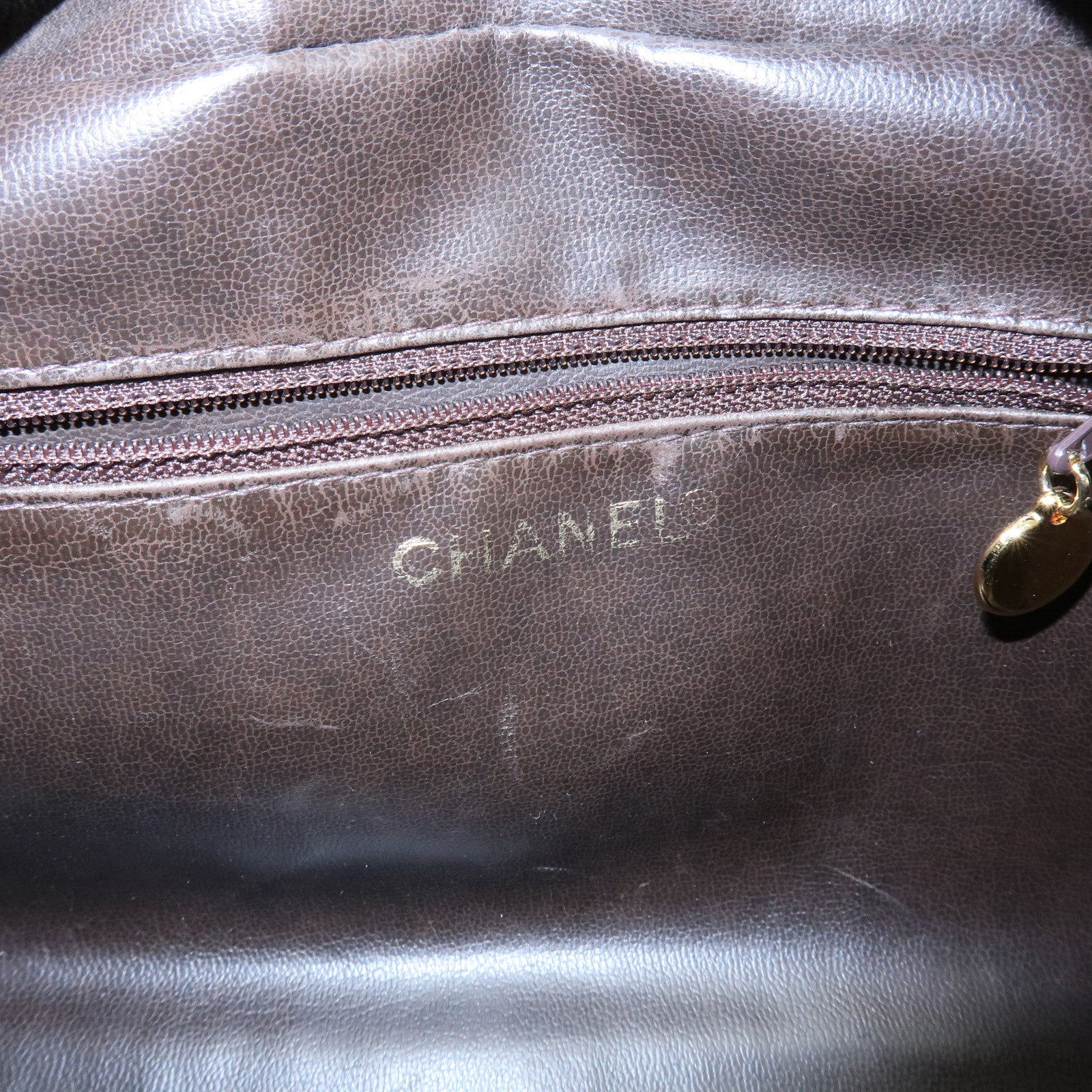 CHANEL COCO Mark Caviarskin Pouch Cosmetic Pouch Dark Brown A01996