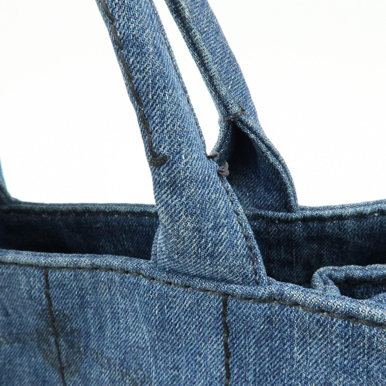 PRADA Canapa Mini Triangle Logo Denim 2Way Bag Hand Bag Blue 1BG439