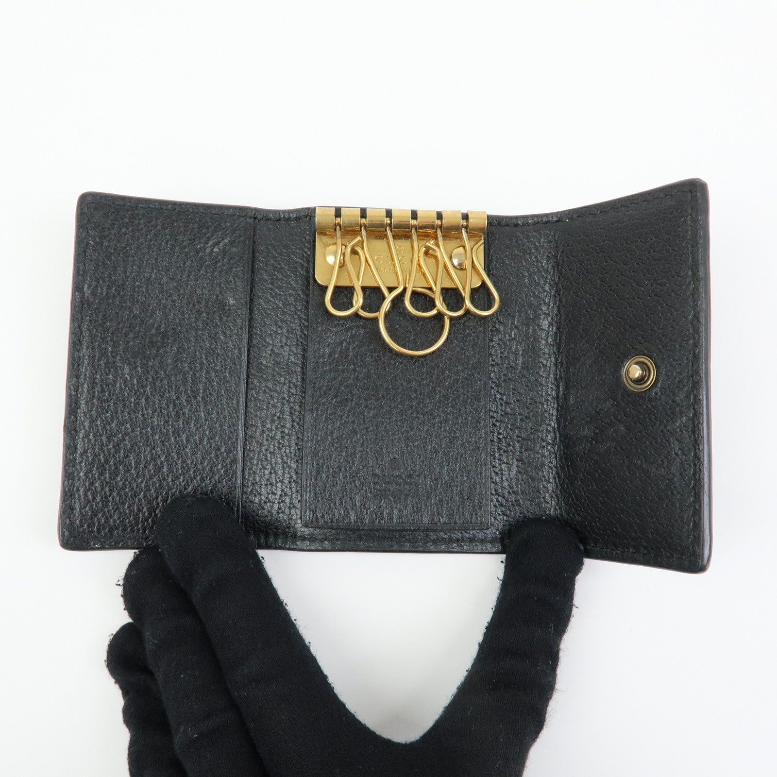 GUCCI Animalier Bee Leather 6 Ring Key Case Key Holder Black 523683