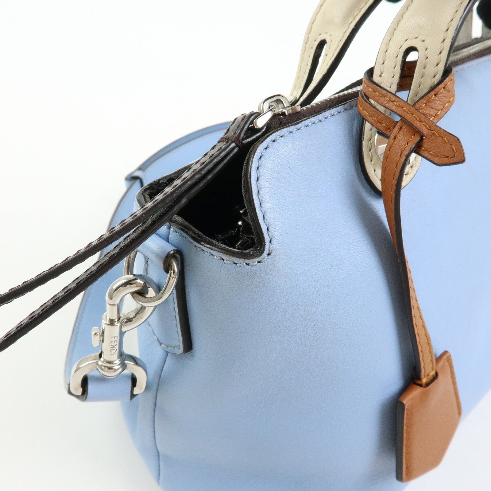 FENDI By The Way Medium Leather 2Way Bag Hand Light Blue 8BL146