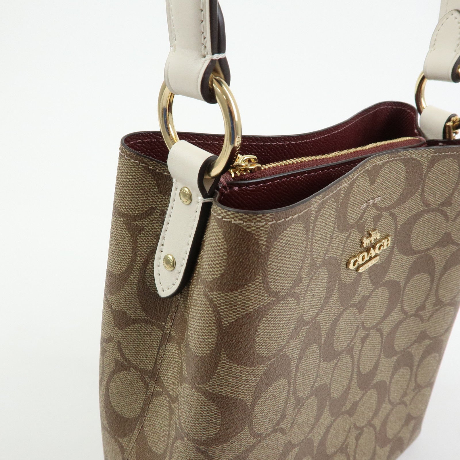 COACH Signature PVC Leather 2Way Shoulder Bag Hand Bag Beige Brown