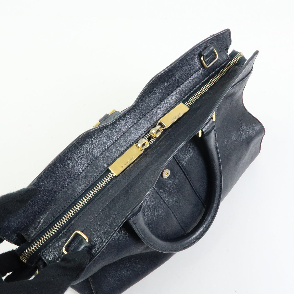 SAINT LAURENT PARIS Petit Cabas Y Line Leather 2Way Bag Navy 311210