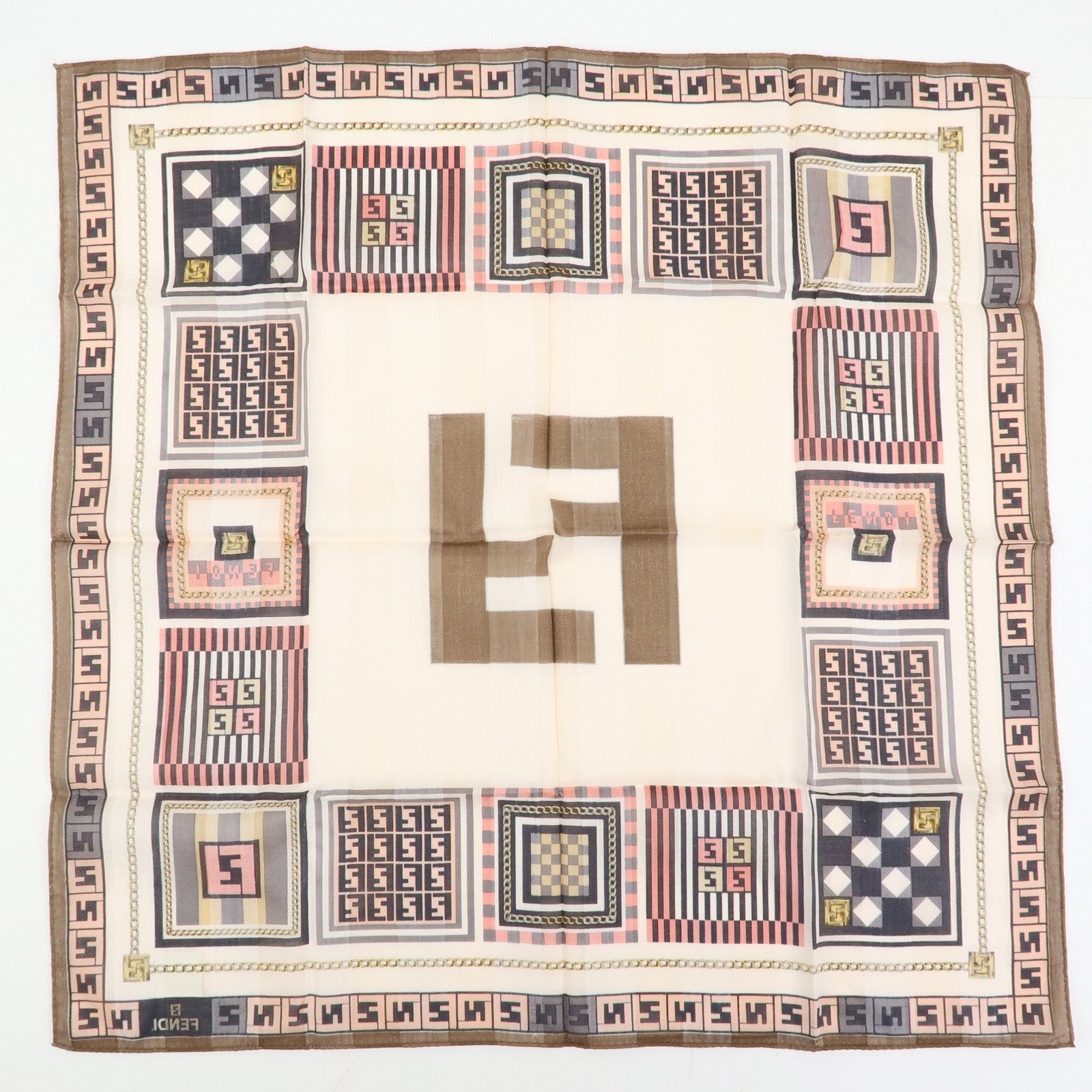 FENDI Zucca Zuccino Cotton 100% Lot of 5 Handkerchief Brown Green Pink