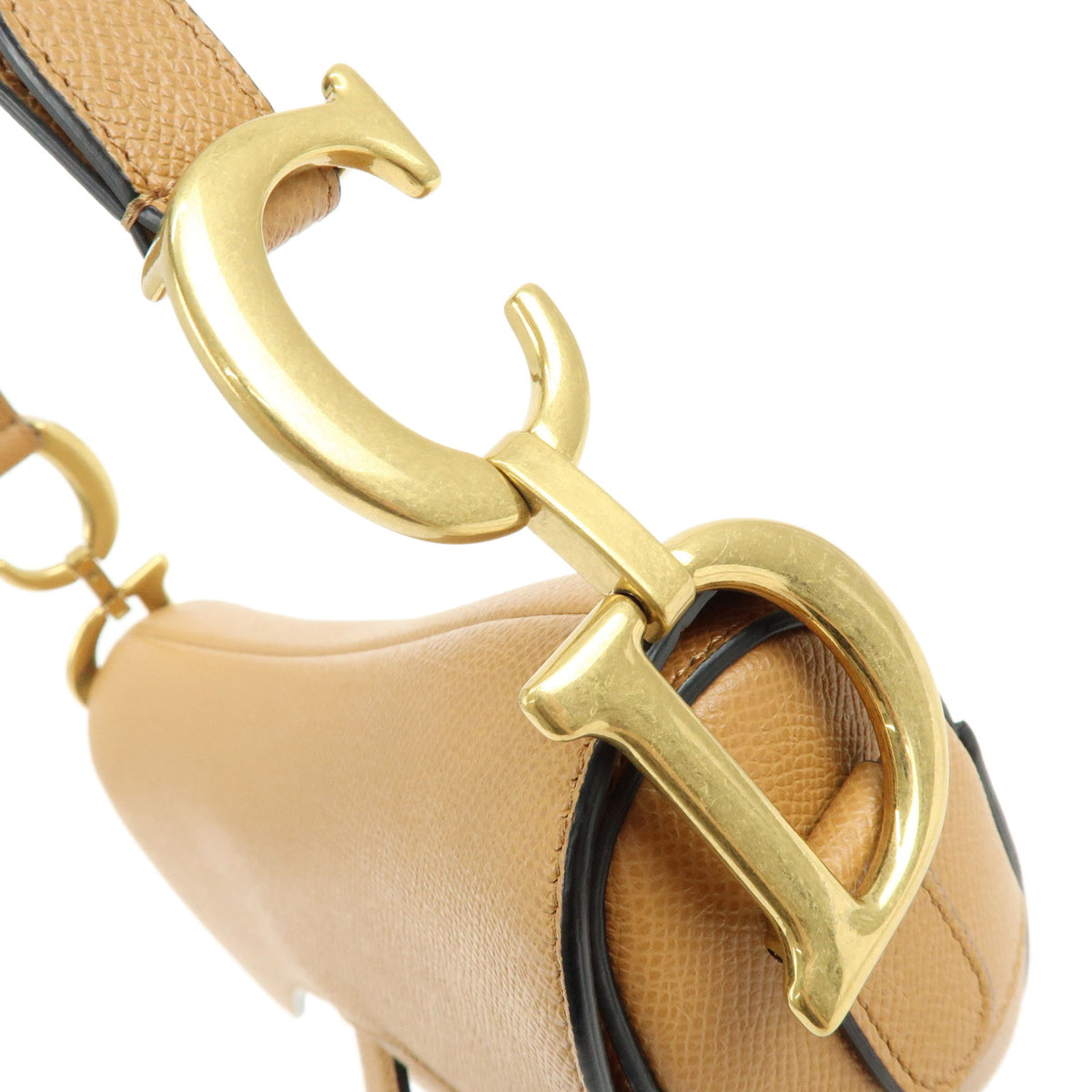 Christian Dior CD Logo Saddle Bag Leather Shoulder Bag Hand Bag Camel