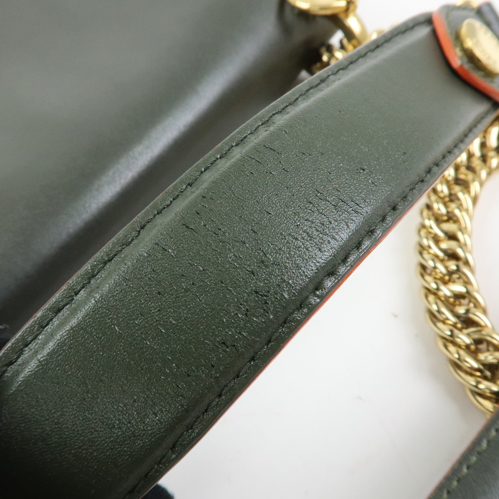 FENDI KAN I Leather 2Way Bag Chain Shoulder Bag Green Orange 8BT283