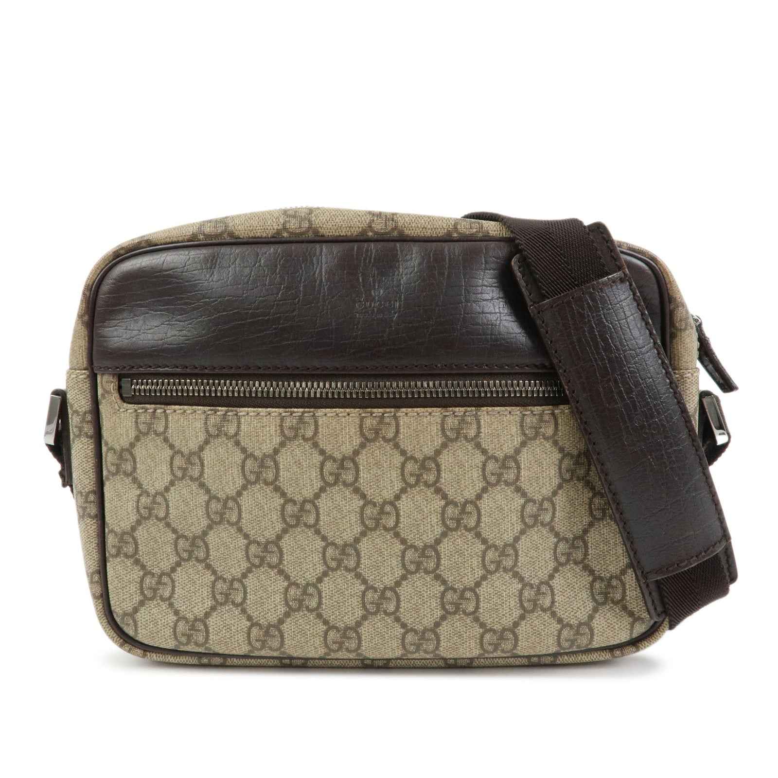Gucci GG Canvas Leather Shoulder Bag Crossbody Bag Brown 114291