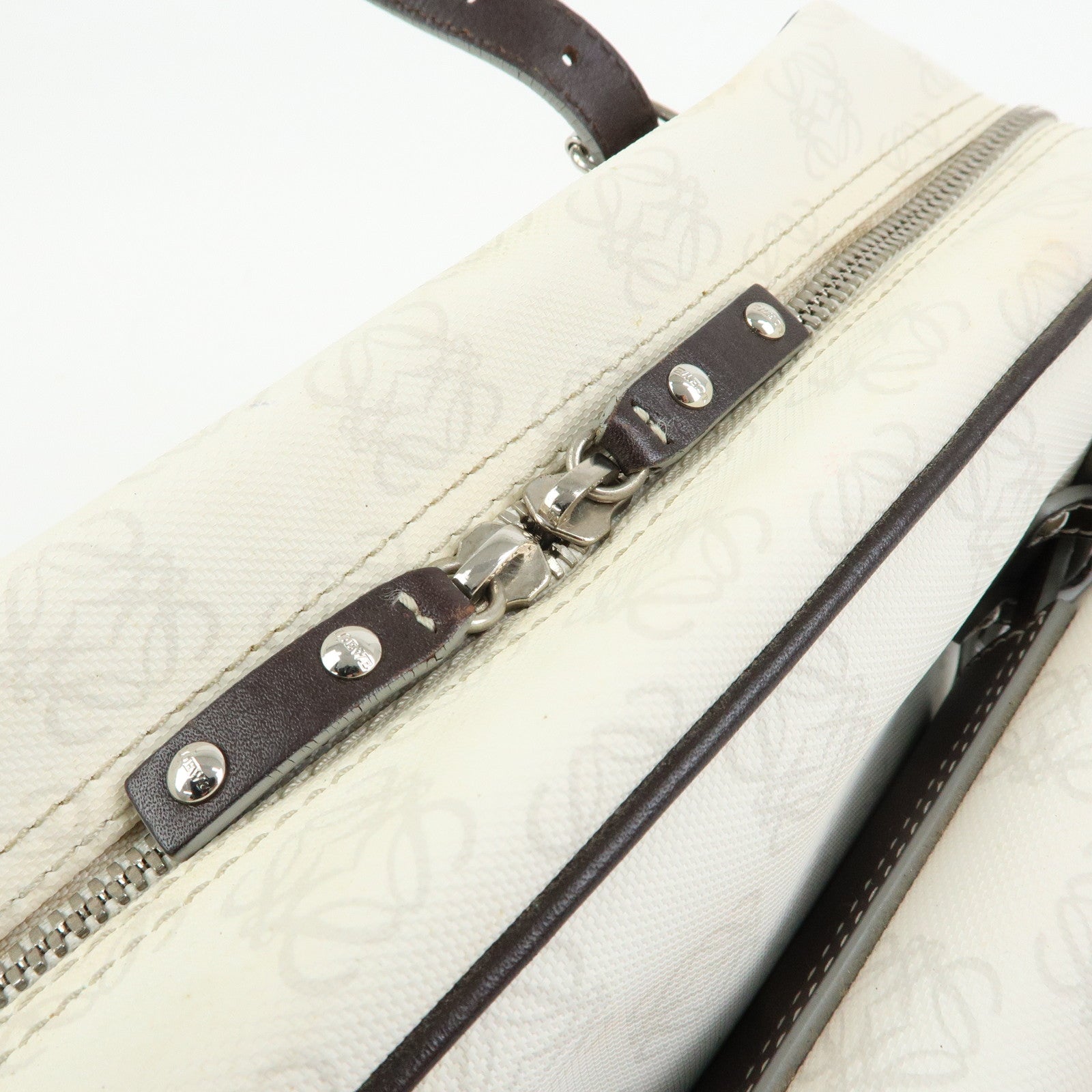 LOEWE Anagram PVC Leather Hand Bag Boston Bag White Dark Brown