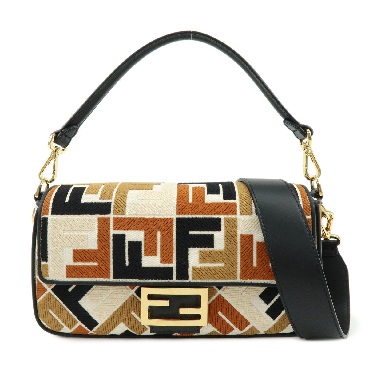 FENDI Mamma Baguette Canvas Leather 2Way Shoulder Bag Hand Bag