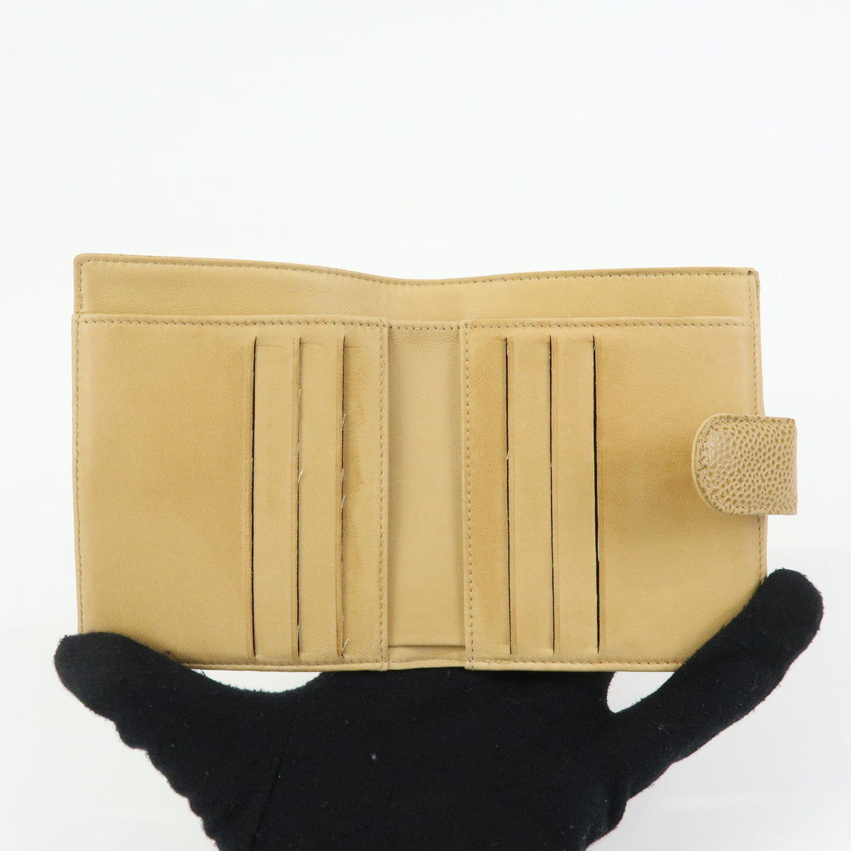 CHANEL COCO Mark Caviarskin W Hook Flap Compact Wallet Beige A13496