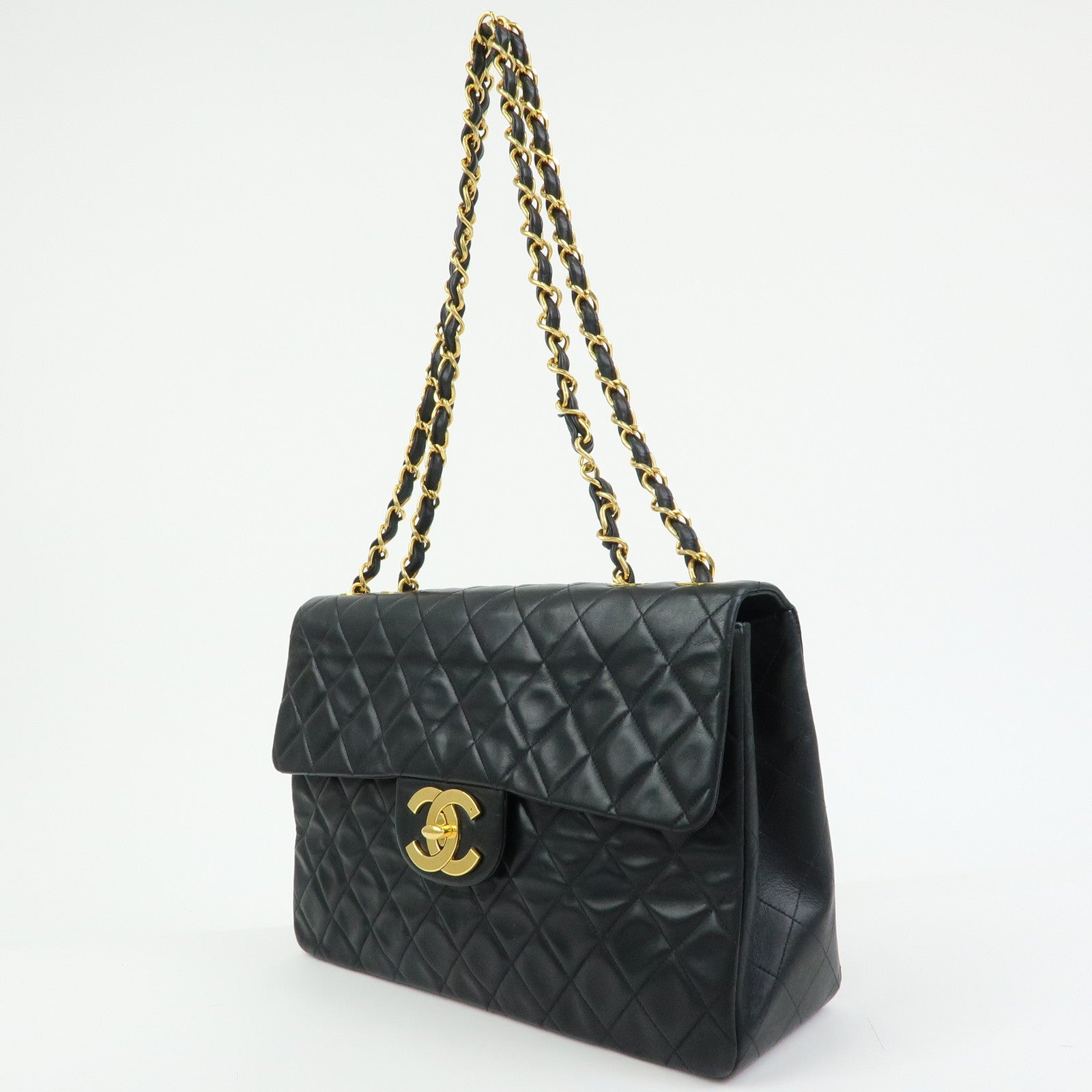 CHANEL Jumbo Matelasse 34 Lamb Skin Shoulder Bag Black A01094