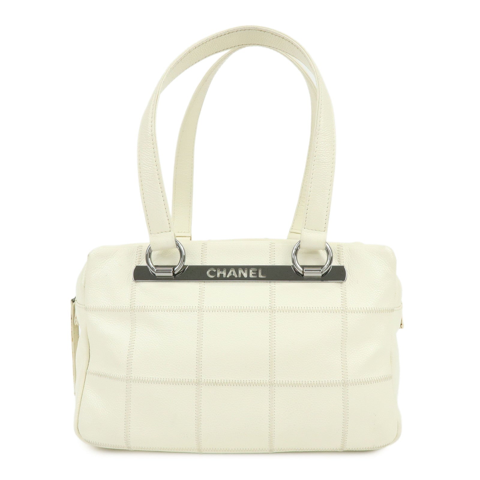 CHANEL Chocolate Bar Caviarskin Shoulder Bag Hand Bag White A26135
