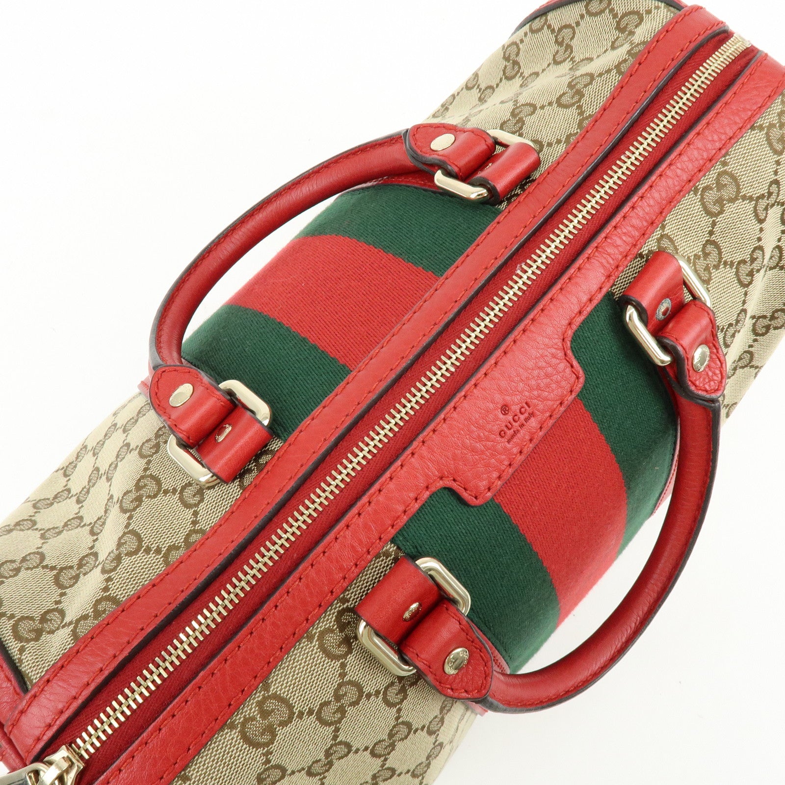 GUCCI Sherry GG Canvas Leather 2Way Bag Boston Bag Beige Red 247205