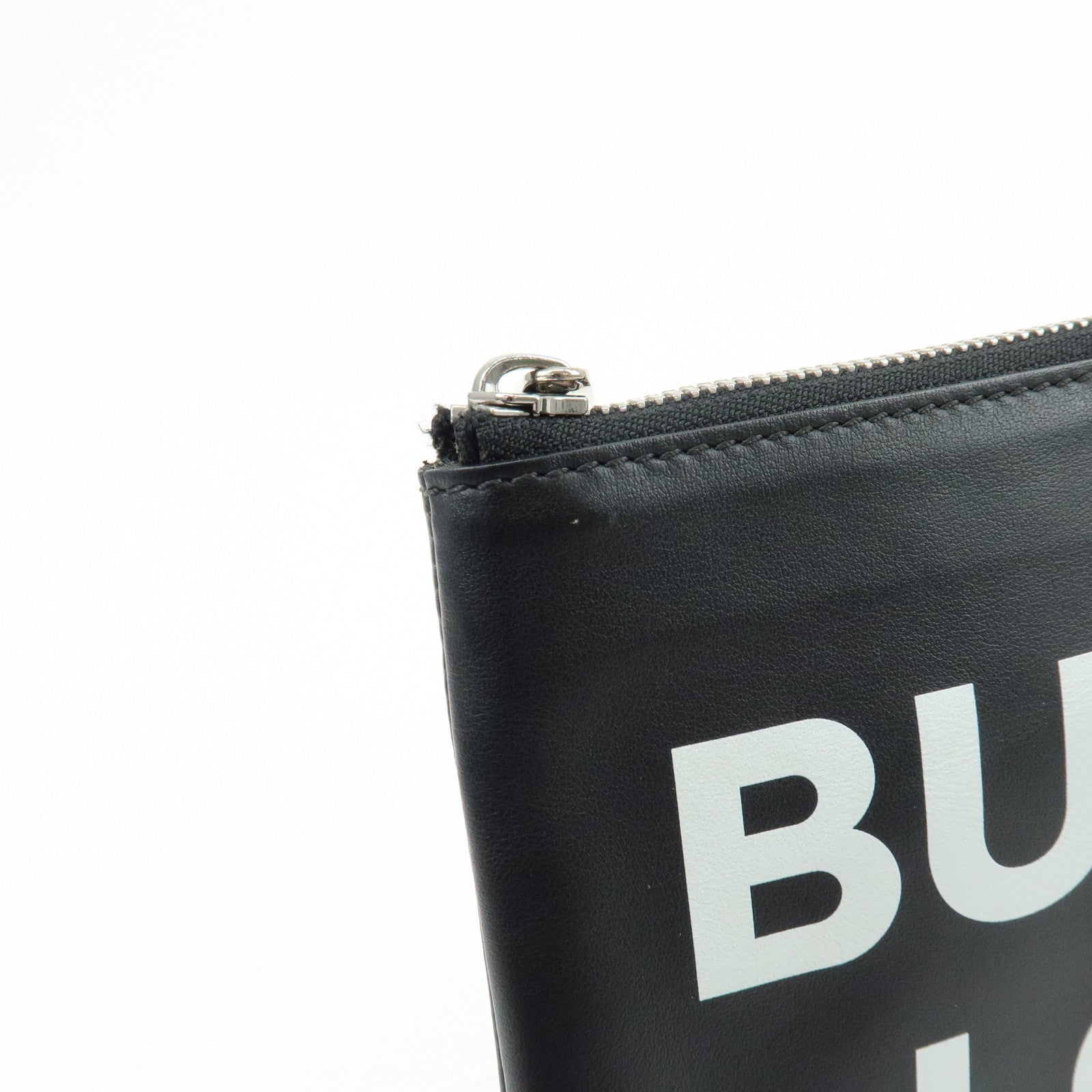 BURBERRY Leather Clutch Bag Flat Pouch Black