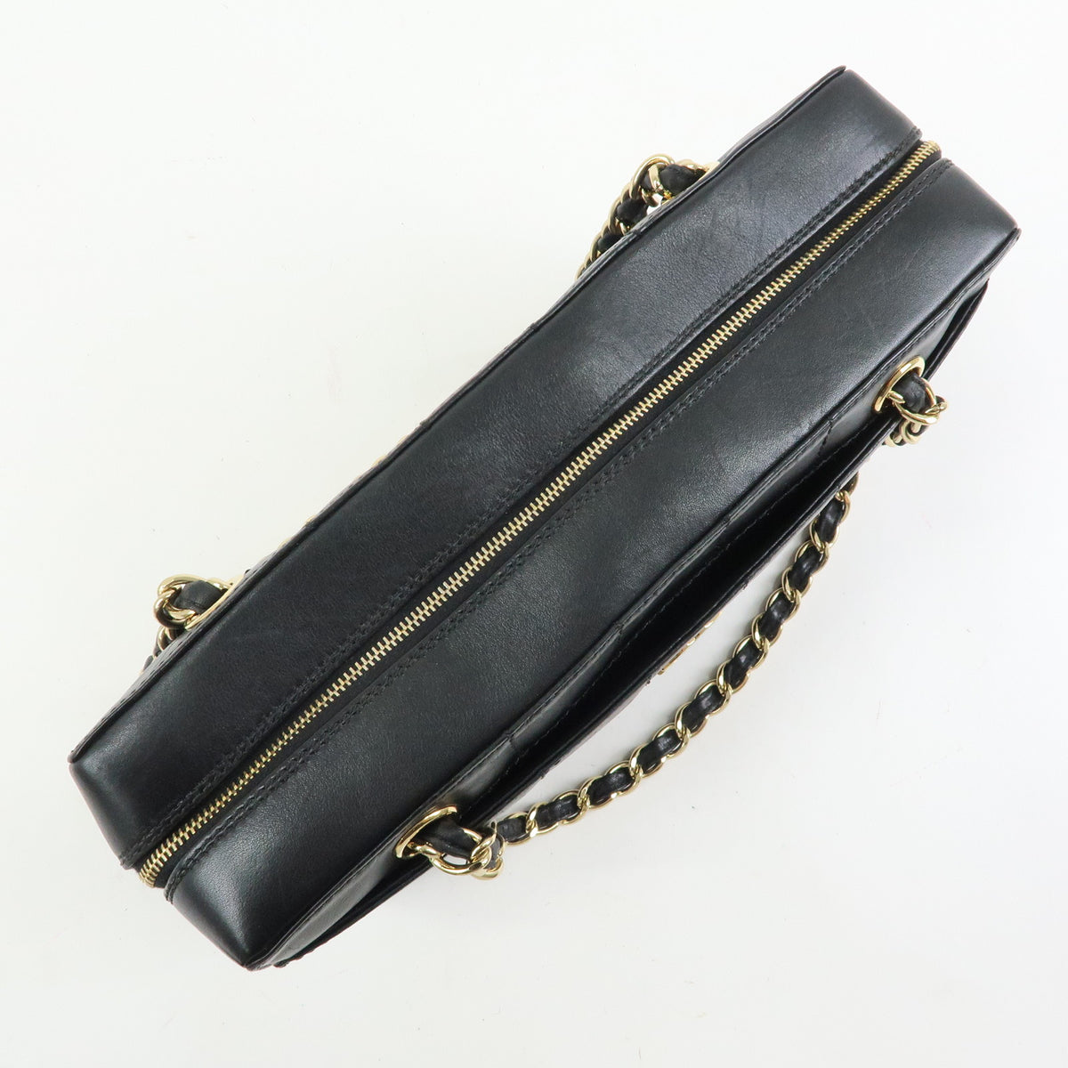 CHANEL Chocolate Bar Calf Skin Chain Shoulder Bag Hand Bag Black