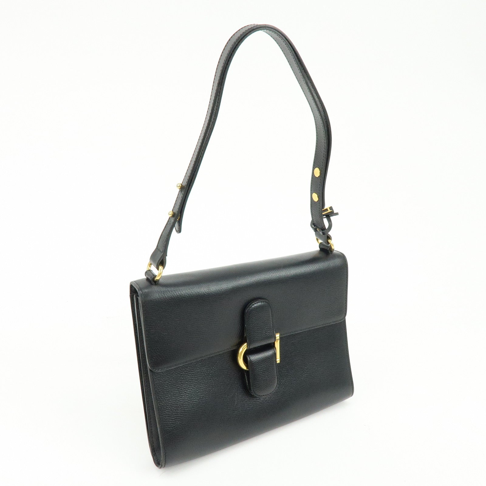 DELVAUX Leather Shoulder Bag Hand Bag Black