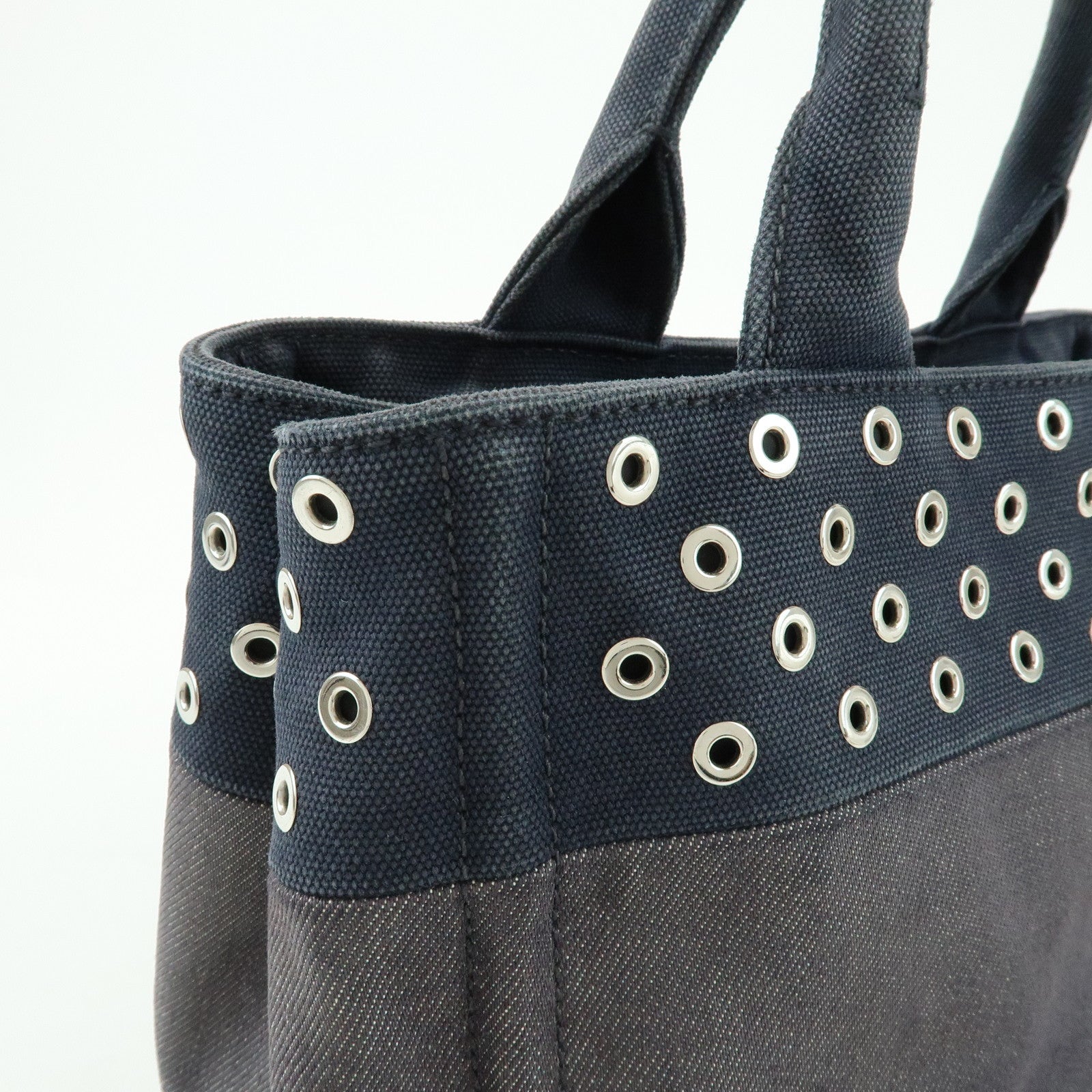 PRADA Canapa Mini Triangle Logo Denim Canvas 2Way Bag Navy 1BG439