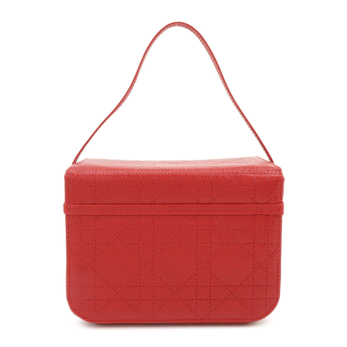 Christian Dior Cannage Leather Hand Bag Vanity Bag Red