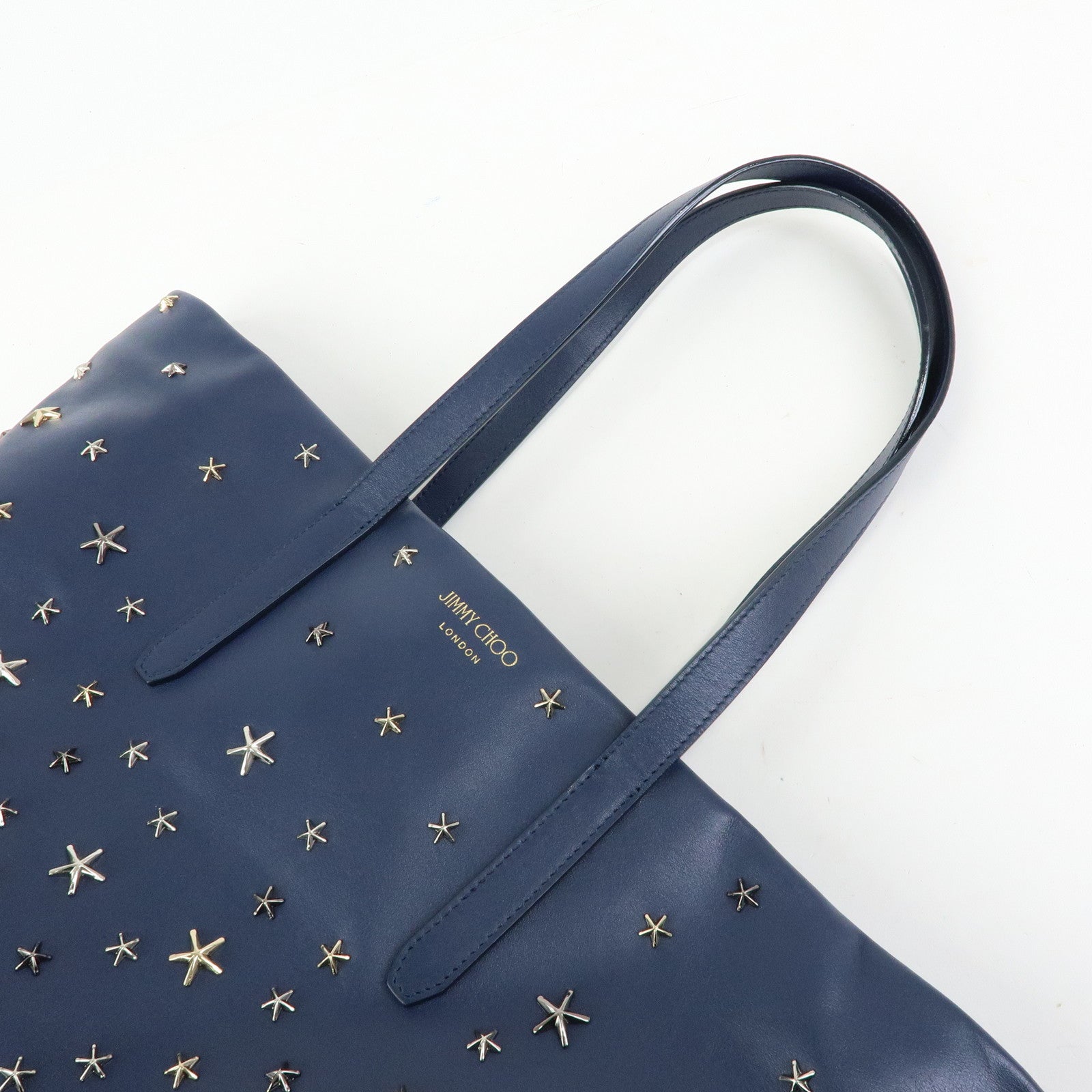JIMMY CHOO Leather Star Studs Tote Bag Shoulder Bag Hand Bag Blue